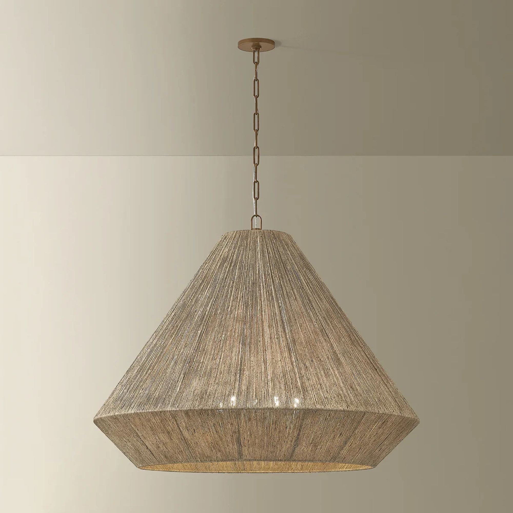 Keats 31.5 in. 5-Light Pendant, Patina Brass with Natural Woven Shade