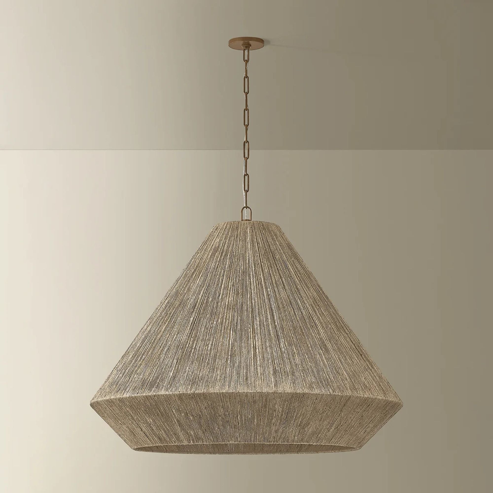 Keats 31.5 in. 5-Light Pendant, Patina Brass with Natural Woven Shade