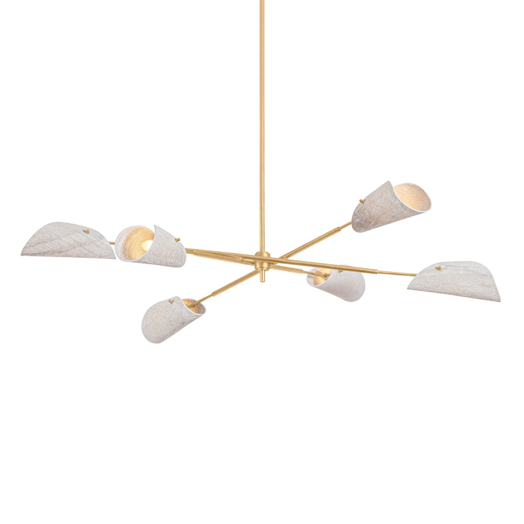 Ken 60 in. 6-Light Chandelier, Vintage Gold Leaf with Natural Woven Coconut Fiber Shades