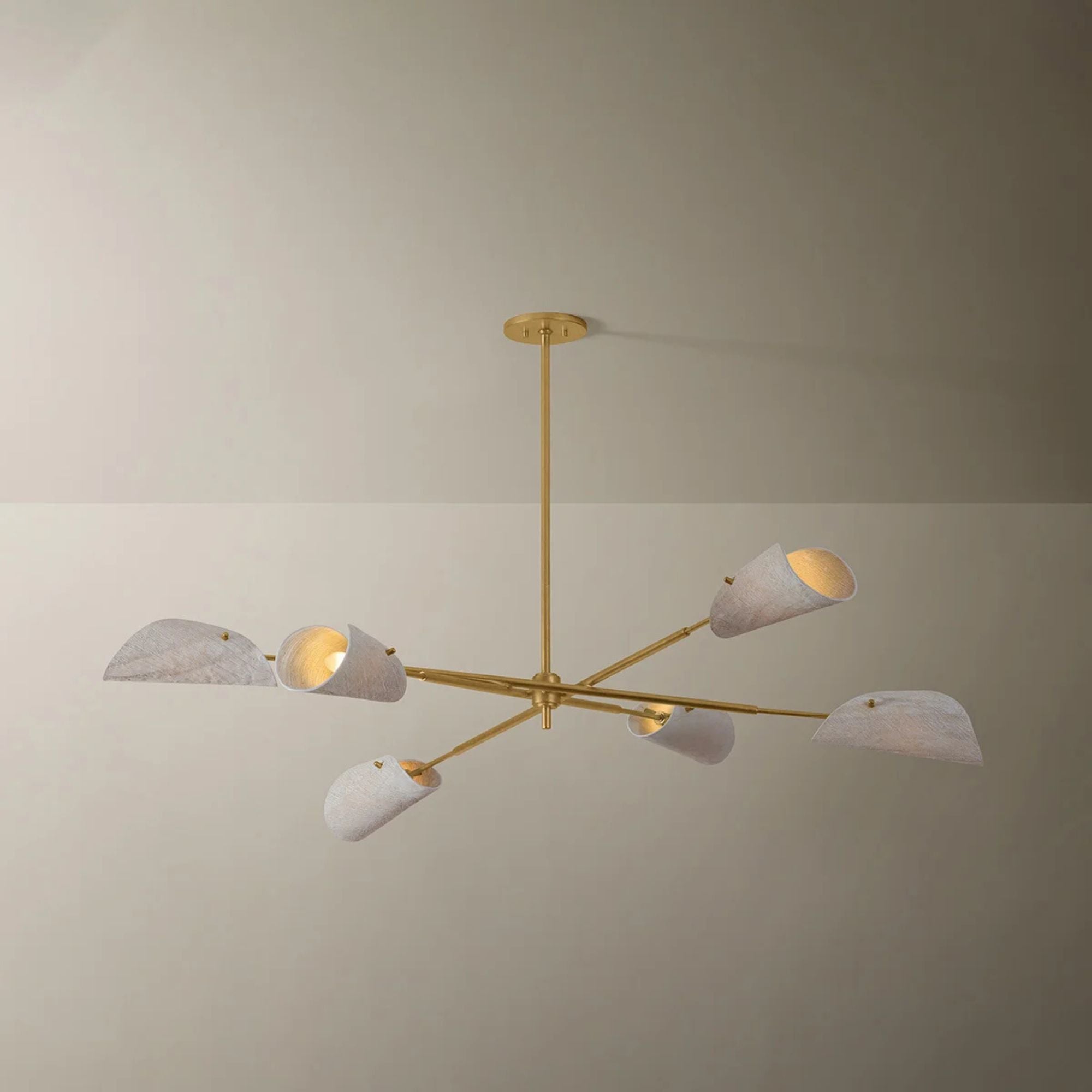 Ken 60 in. 6-Light Chandelier, Vintage Gold Leaf with Natural Woven Coconut Fiber Shades