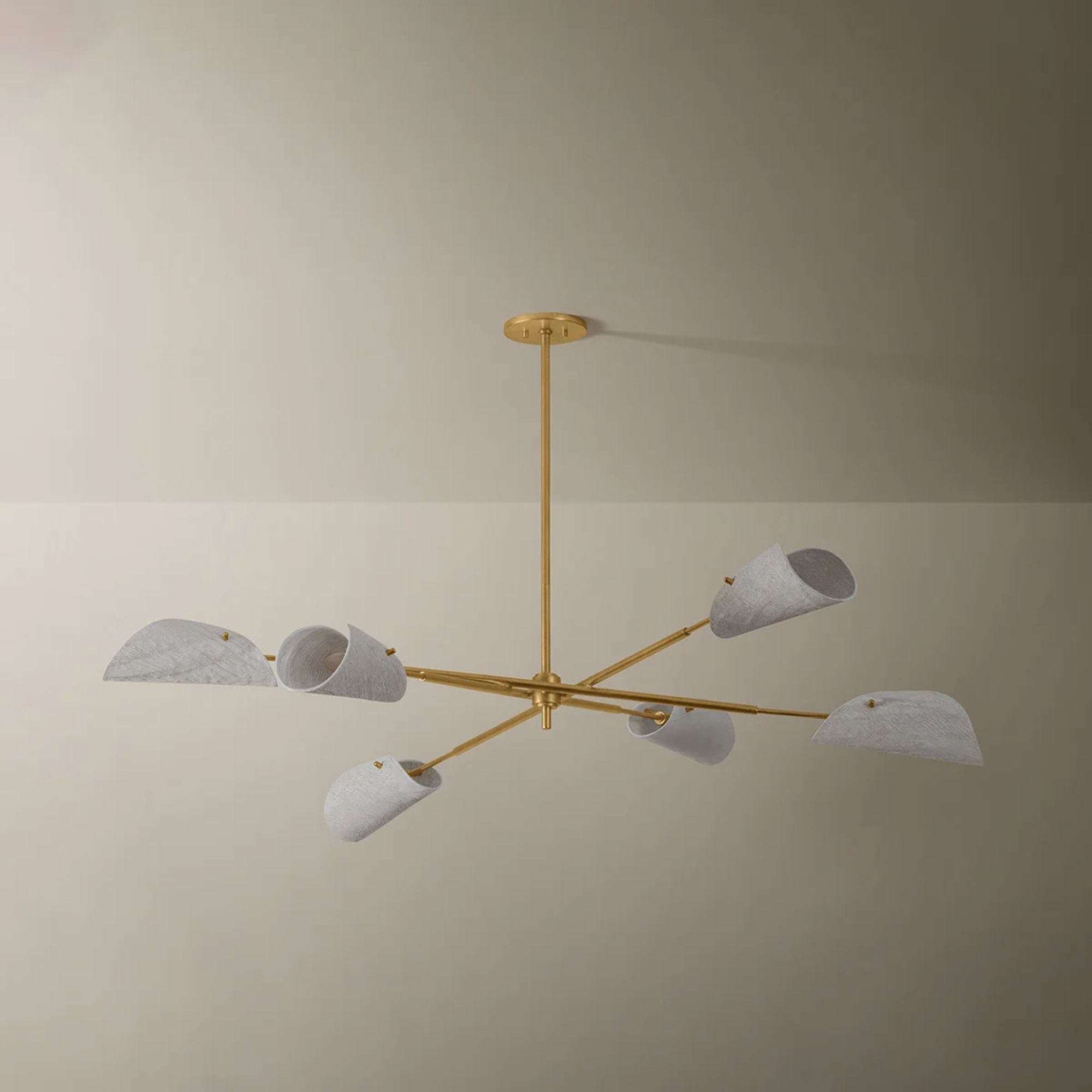 Ken 60 in. 6-Light Chandelier, Vintage Gold Leaf with Natural Woven Coconut Fiber Shades