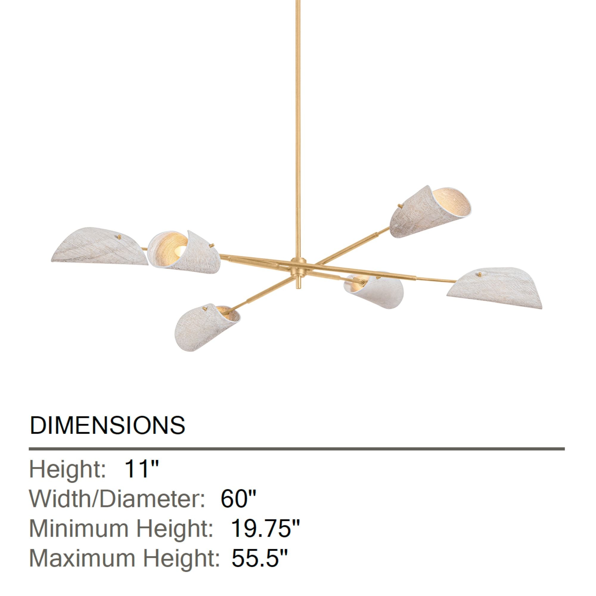 Ken 60 in. 6-Light Chandelier, Vintage Gold Leaf with Natural Woven Coconut Fiber Shades