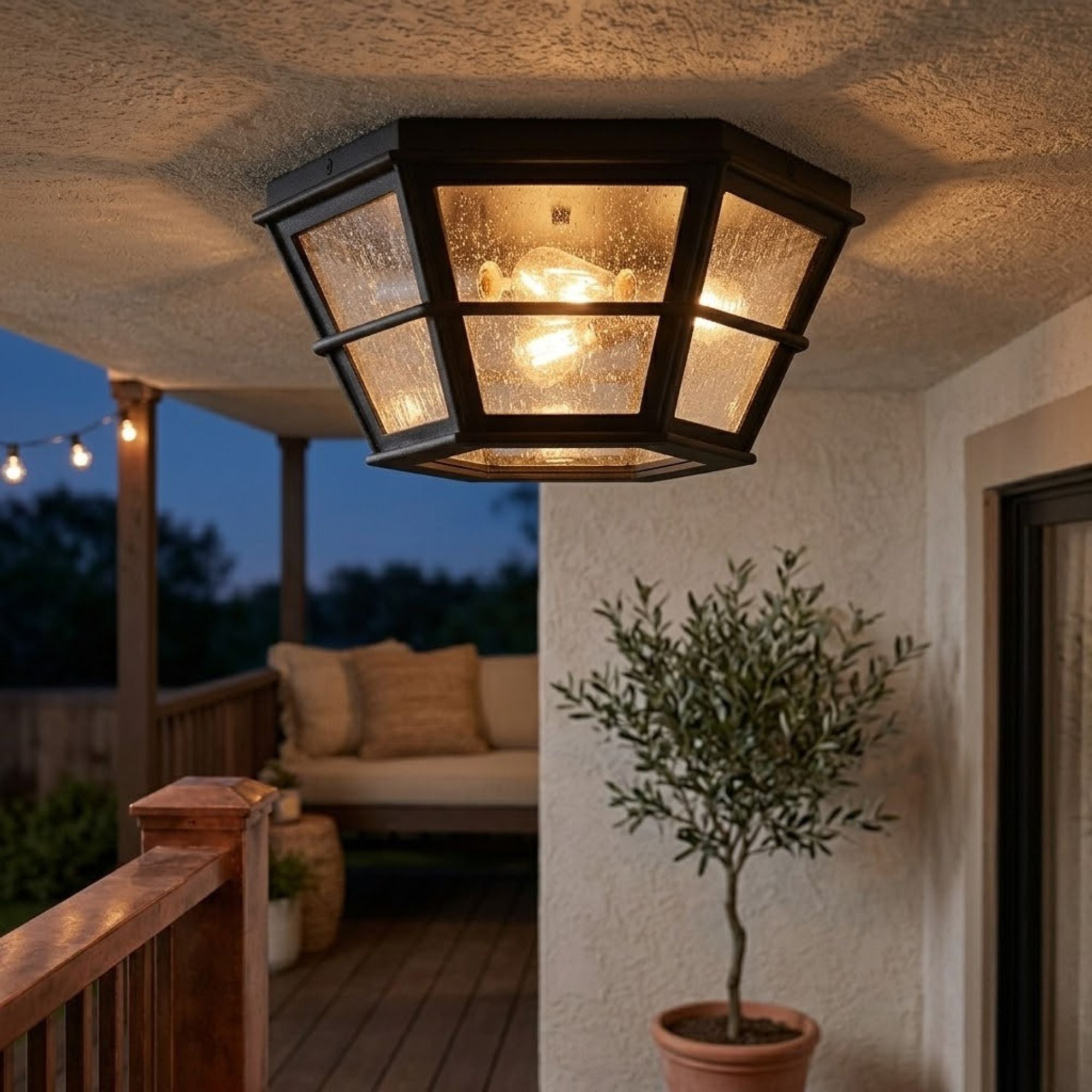 Lake County 14" 2-Light Outdoor Flush Mount, French Iron Finish