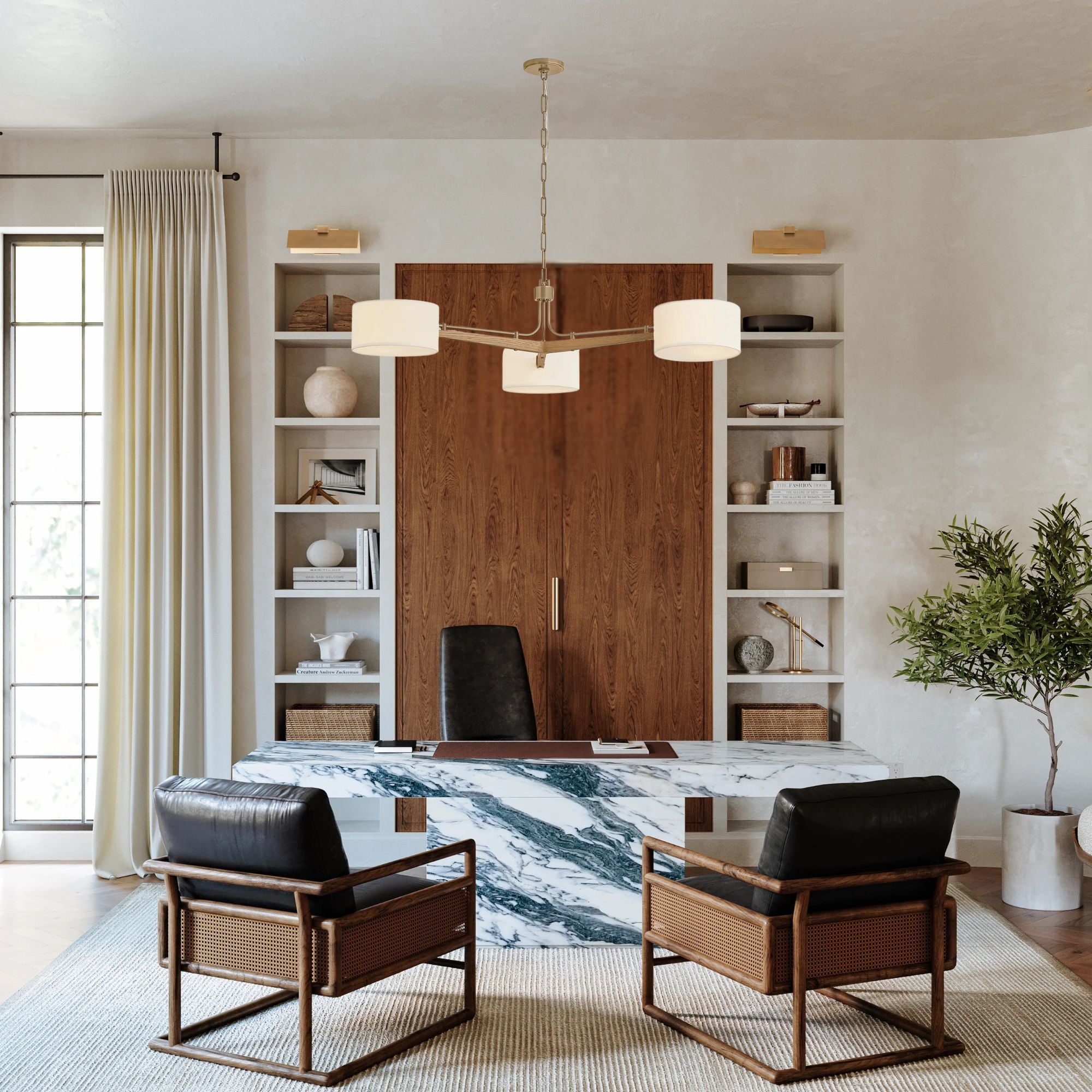 Mailo 50" 3-Light Chandelier, Patina Brass Finish