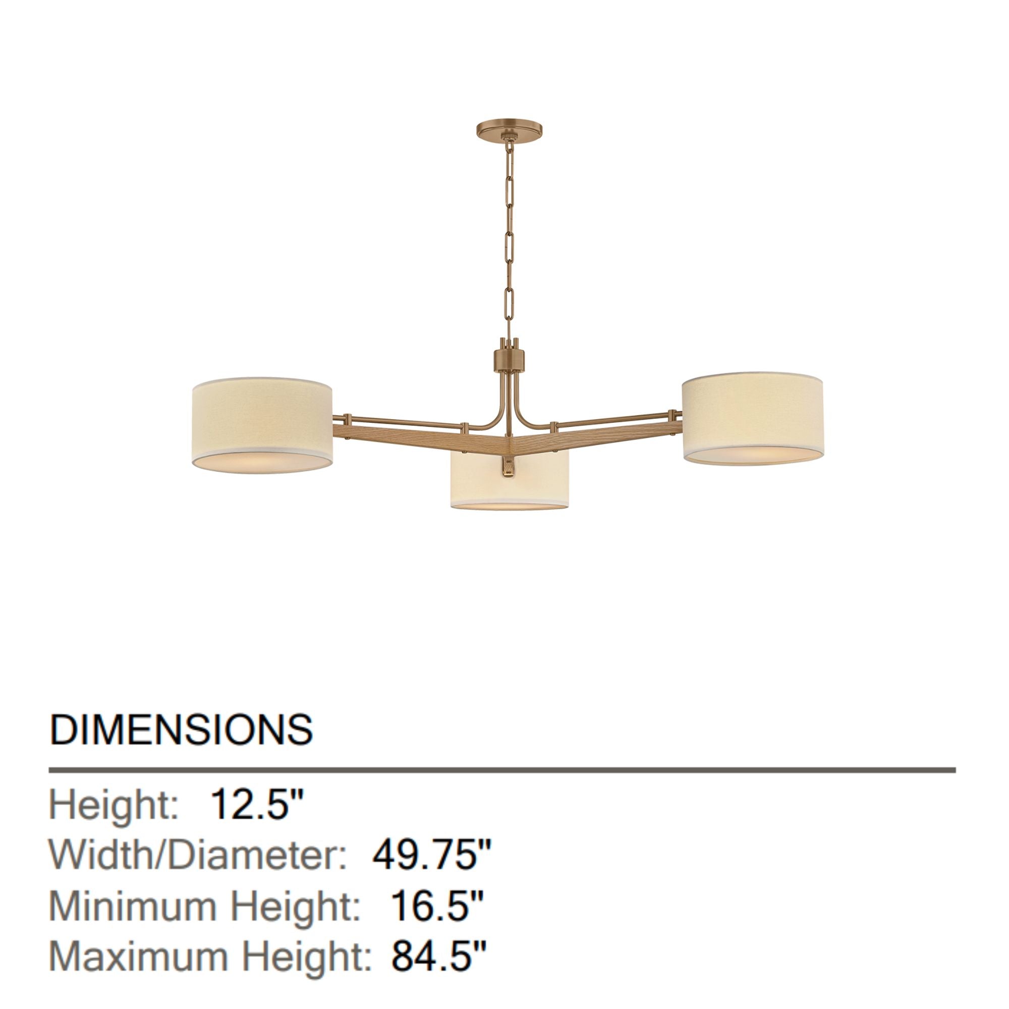 Mailo 50" 3-Light Chandelier, Patina Brass Finish