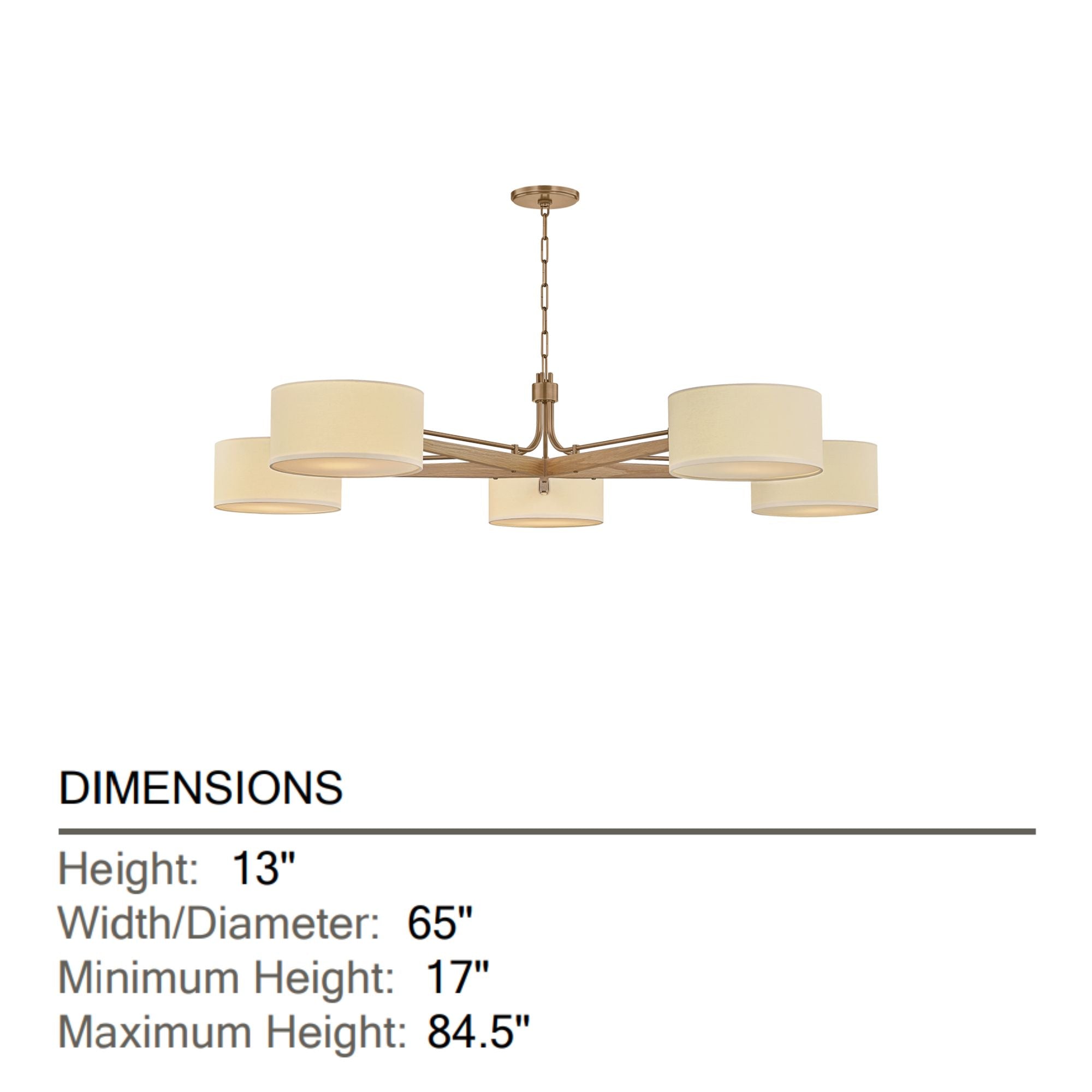 Mailo 65" 5-Light Chandelier, Patina Brass Finish