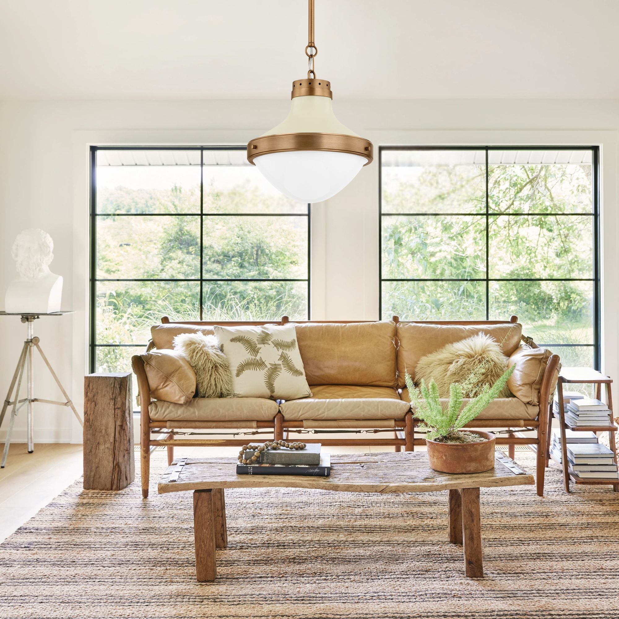 Maxton 14" Pendant, Patina Brass/Soft Sand Finish
