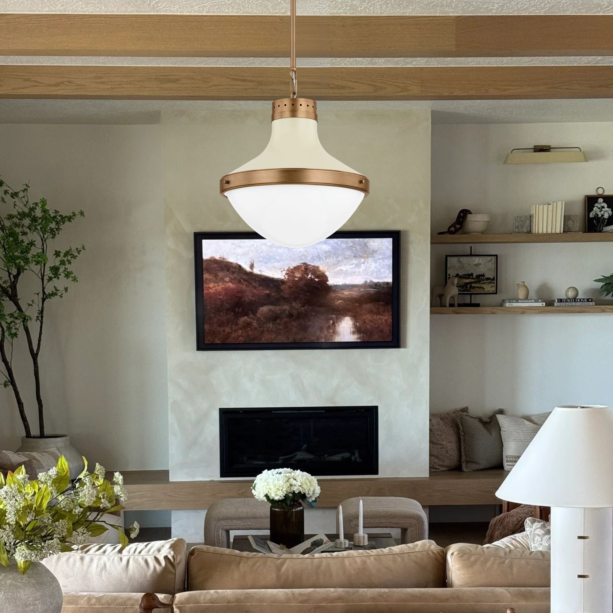 Maxton 18" Pendant, Patina Brass/Soft Sand Finish