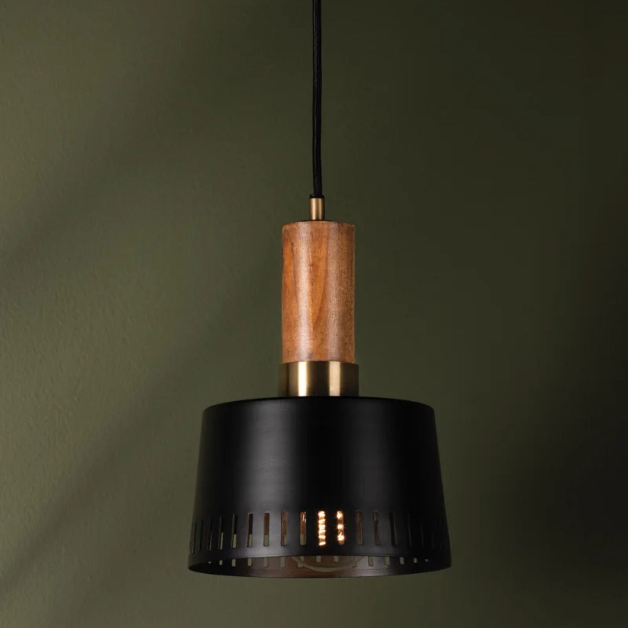 Memphis 12" Pendant, Patina Brass/Soft Black Finish