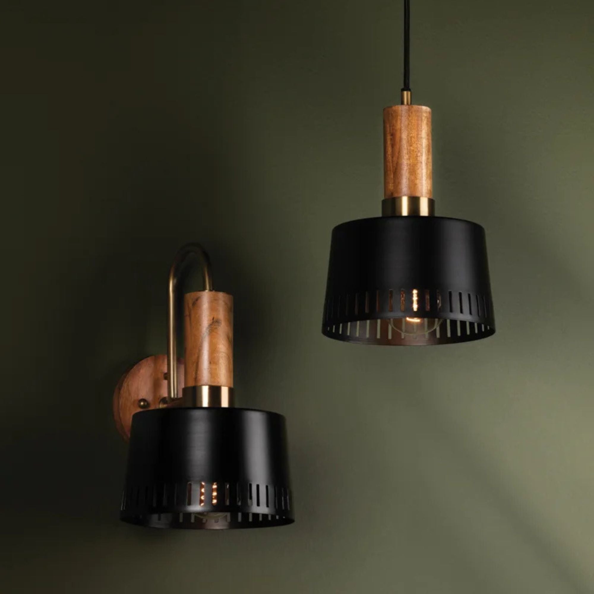 Memphis 12" Pendant, Patina Brass/Soft Black Finish