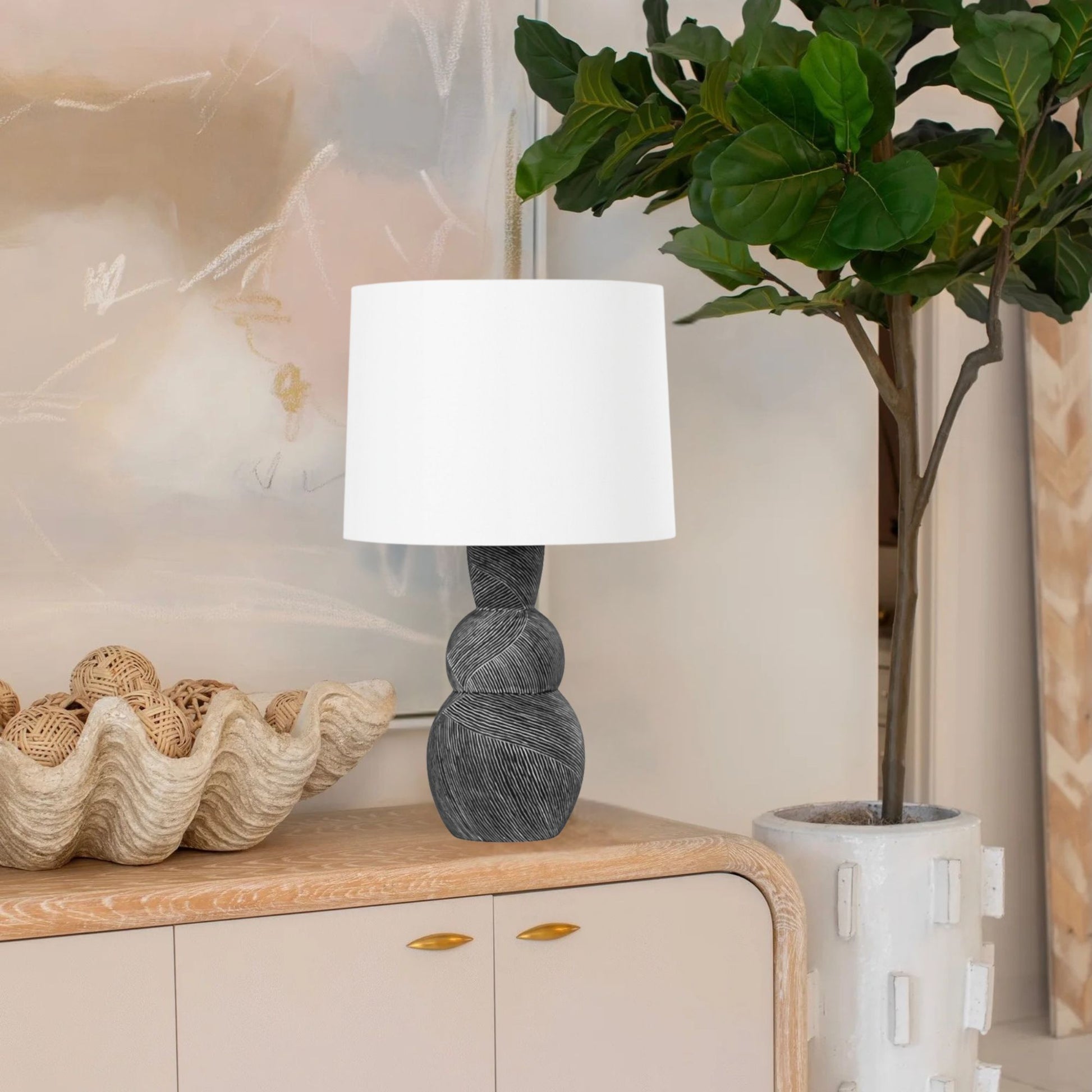 Troy Lighting - Miles 27" Table Lamp, Ceramic Etched Black Finish | Bees Lighting