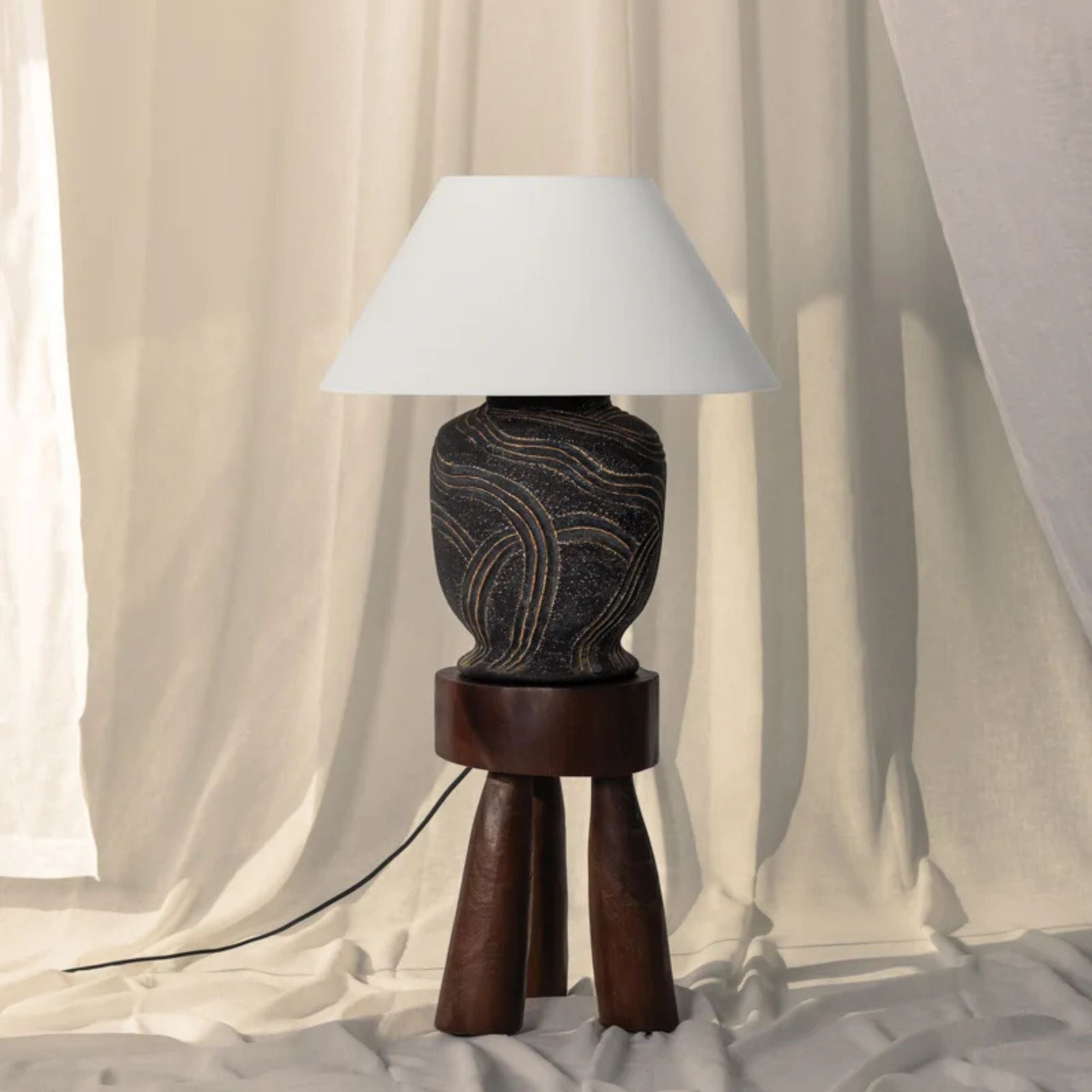Pecola 24" Table Lamp, Patina Brass/Ceramic Windswept Ash Finish