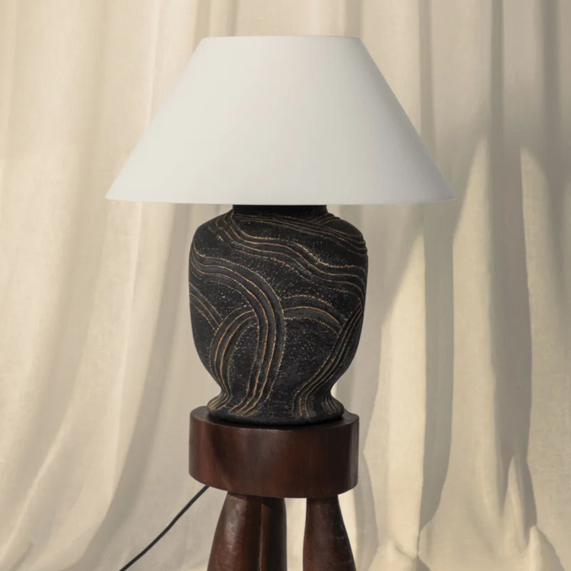 Pecola 24" Table Lamp, Patina Brass/Ceramic Windswept Ash Finish