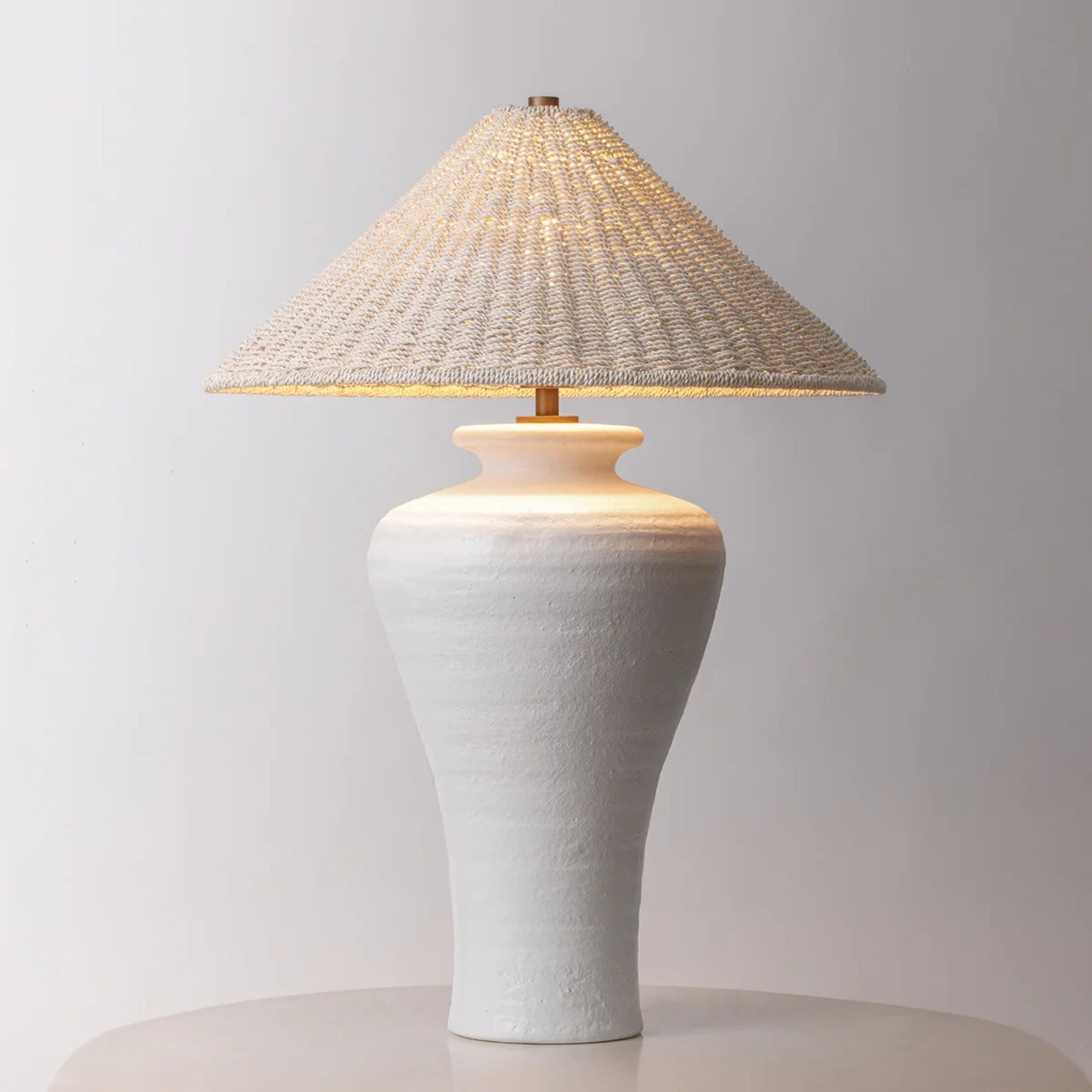 Pezante 30" 2-Light Table Lamp, Patina Brass/Ceramic Loft White Finish