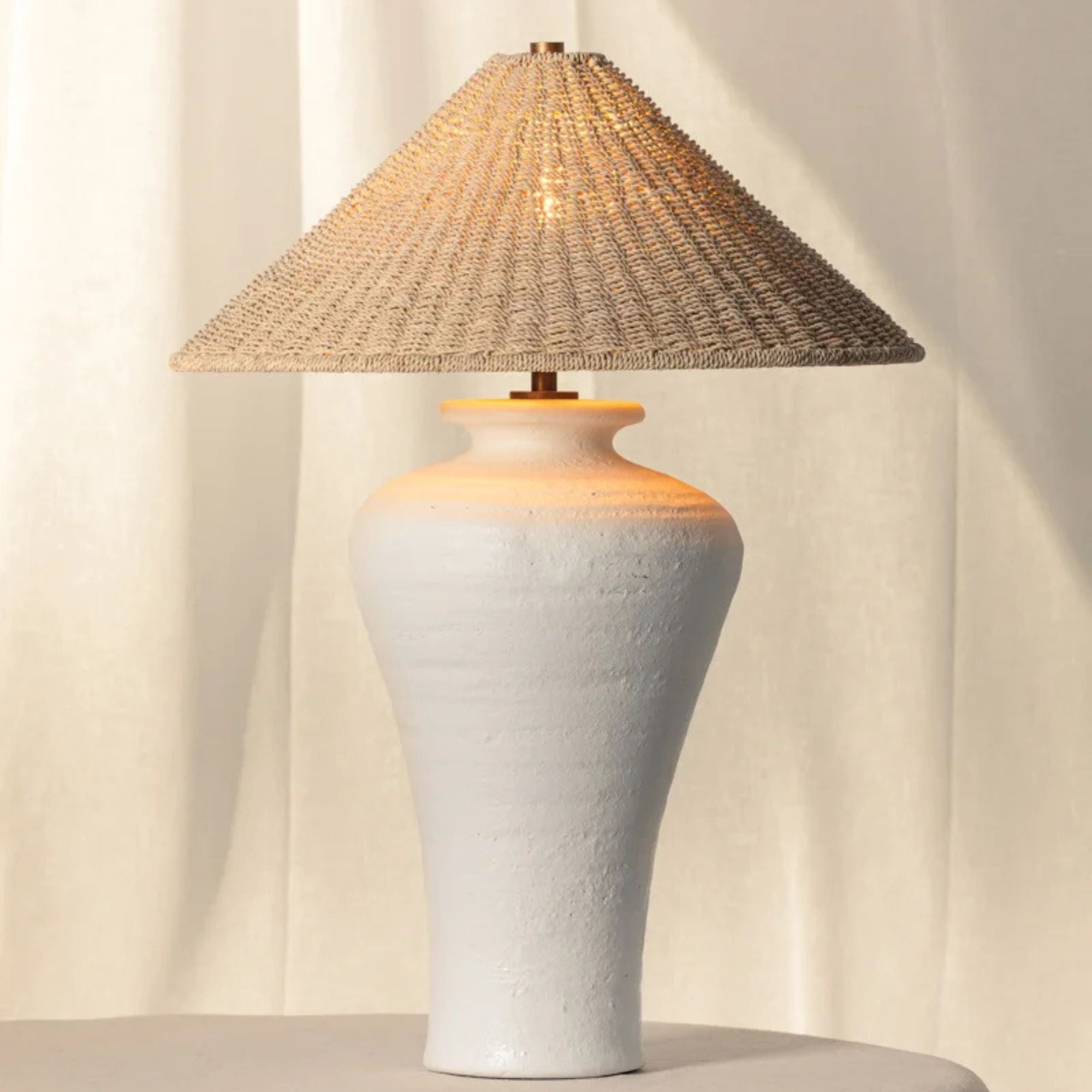 Pezante 30" 2-Light Table Lamp, Patina Brass/Ceramic Loft White Finish