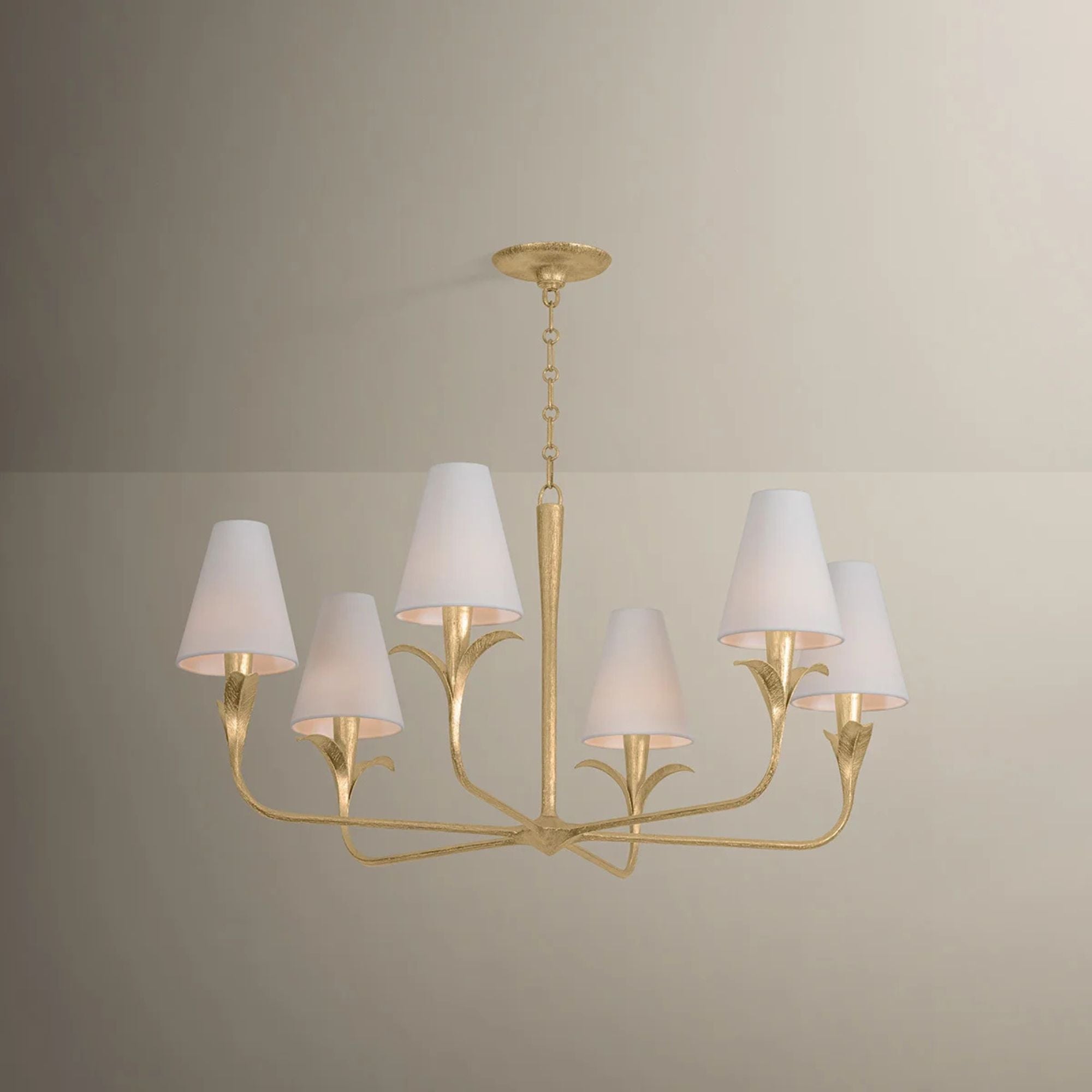 Troy Quill 40 in. 6-Light Chandelier, Gilded Ivory