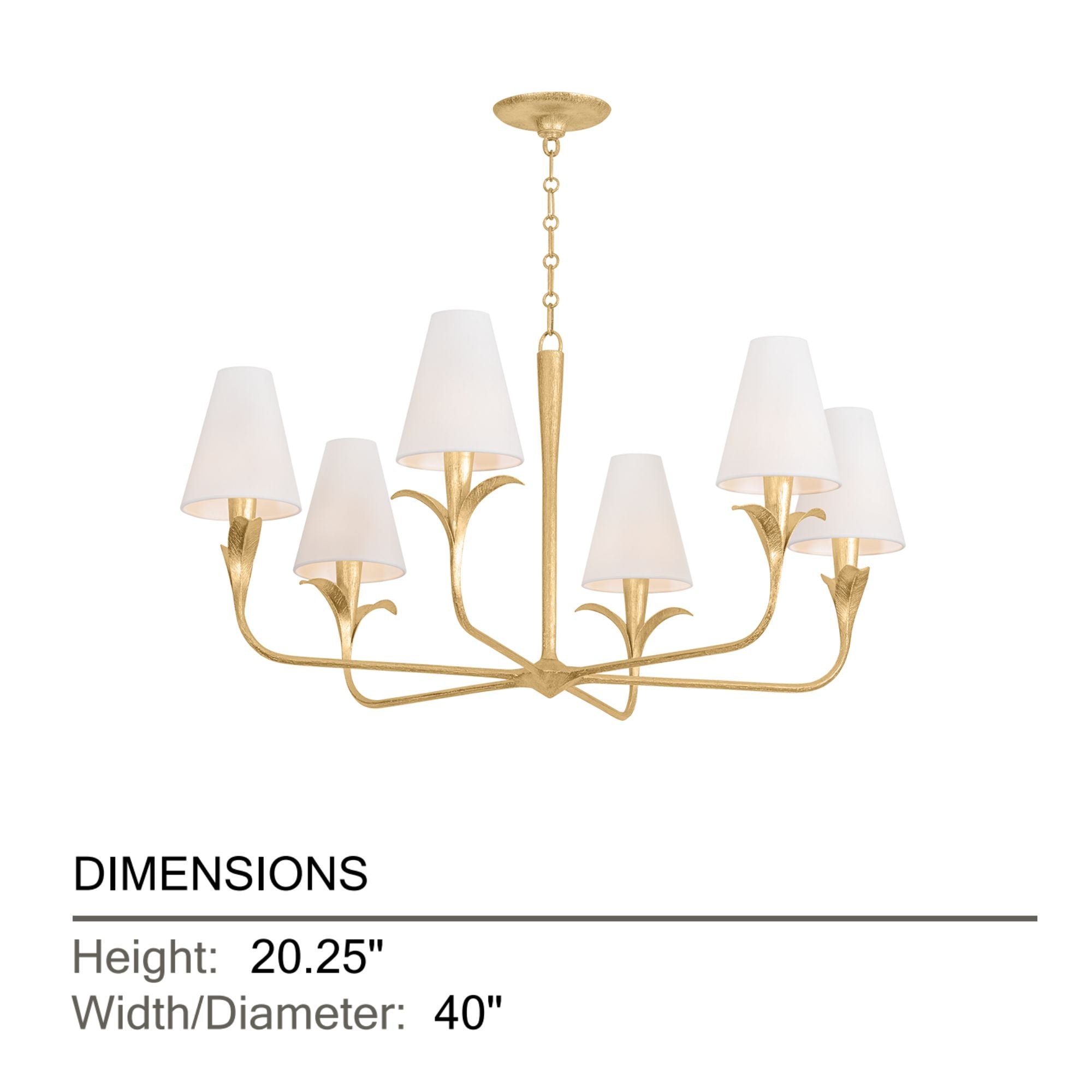 Troy Quill 40 in. 6-Light Chandelier, Gilded Ivory