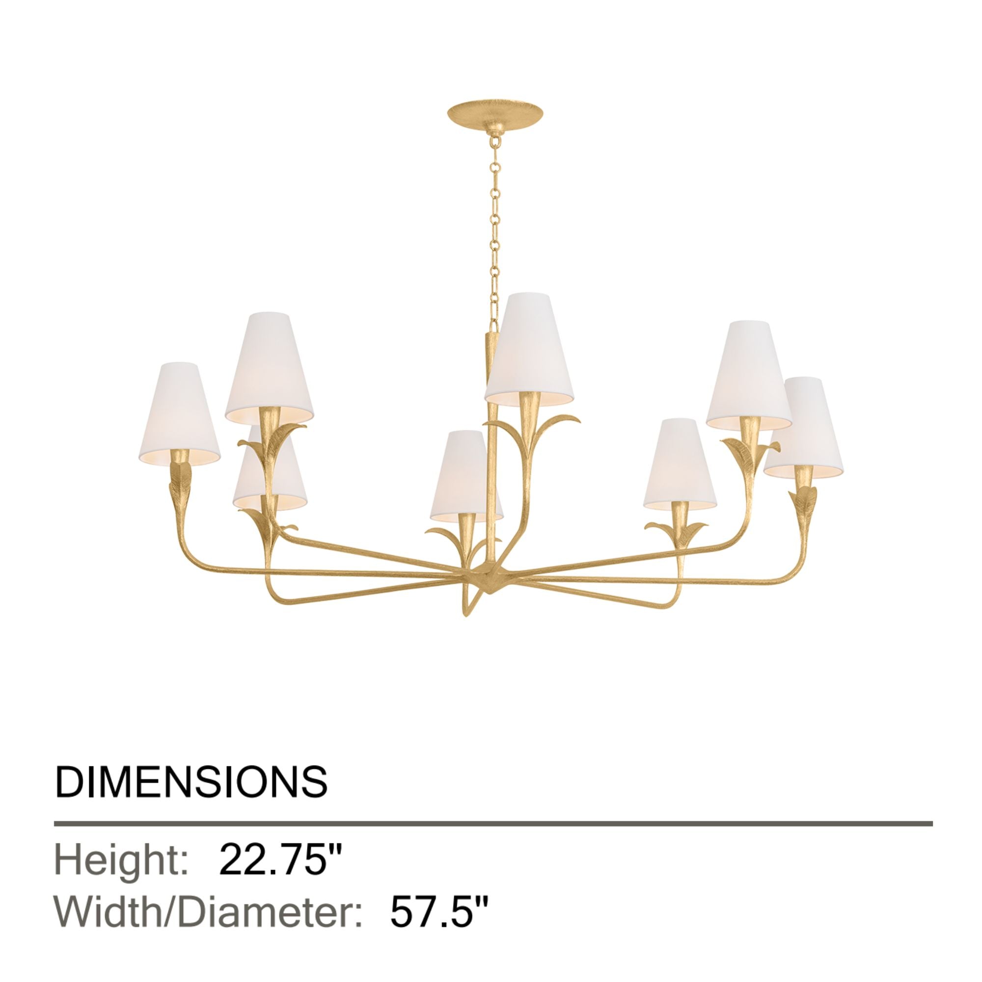 Troy Quill 57.5" 8-Light Chandelier, Gilded Ivory