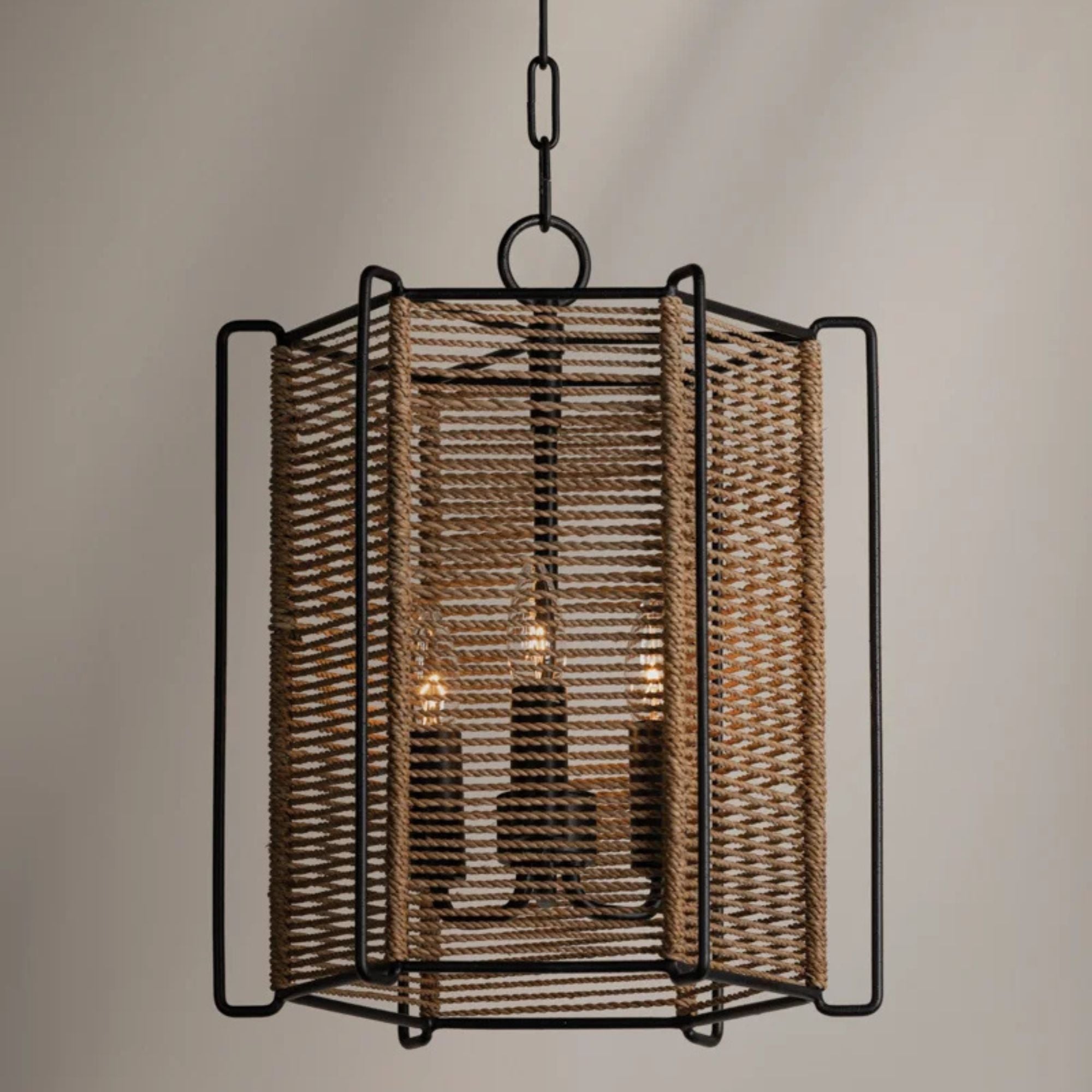 Ramon 16" 3-Light Hangining Lantern, Textured Black Finish