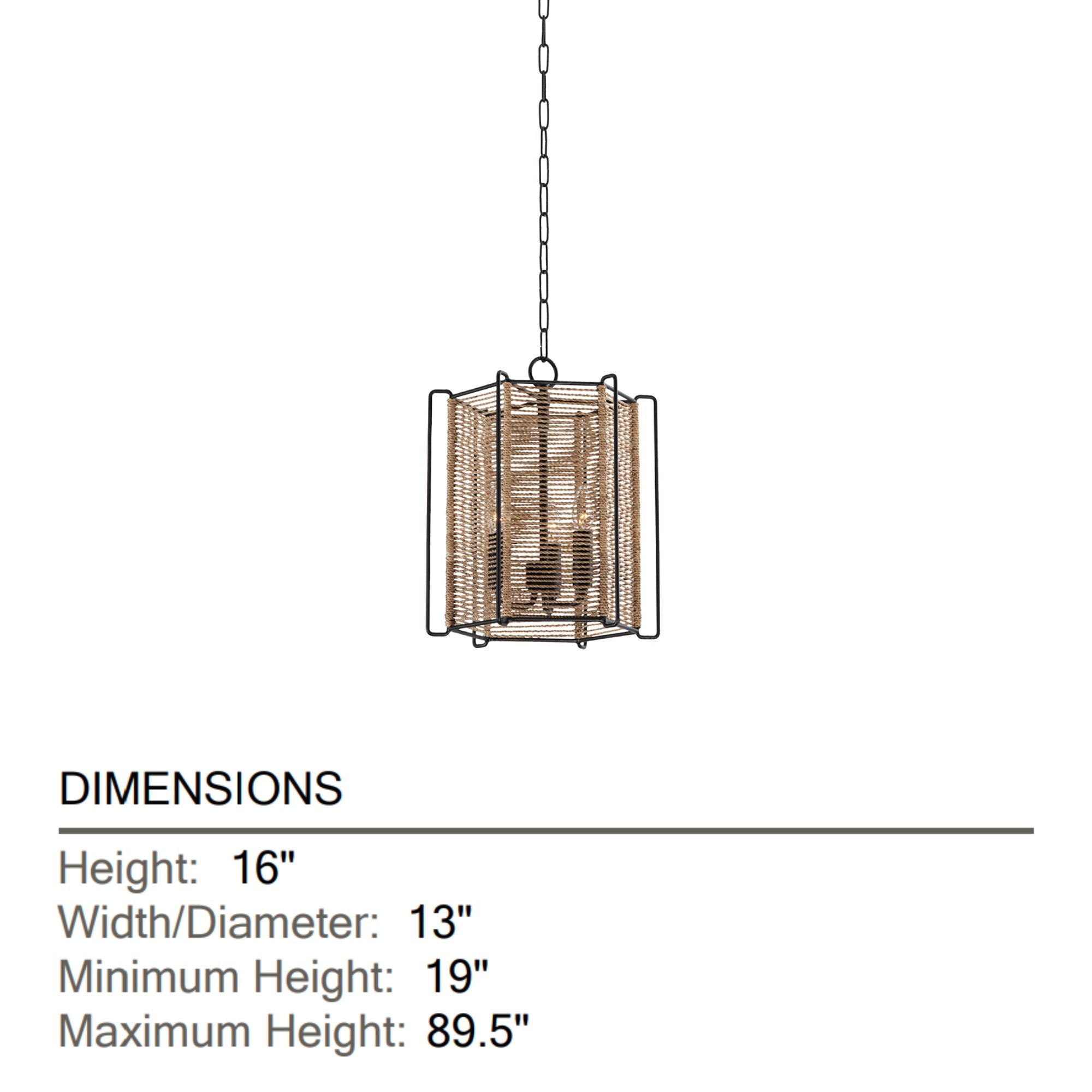 Ramon 16" 3-Light Hangining Lantern, Textured Black Finish