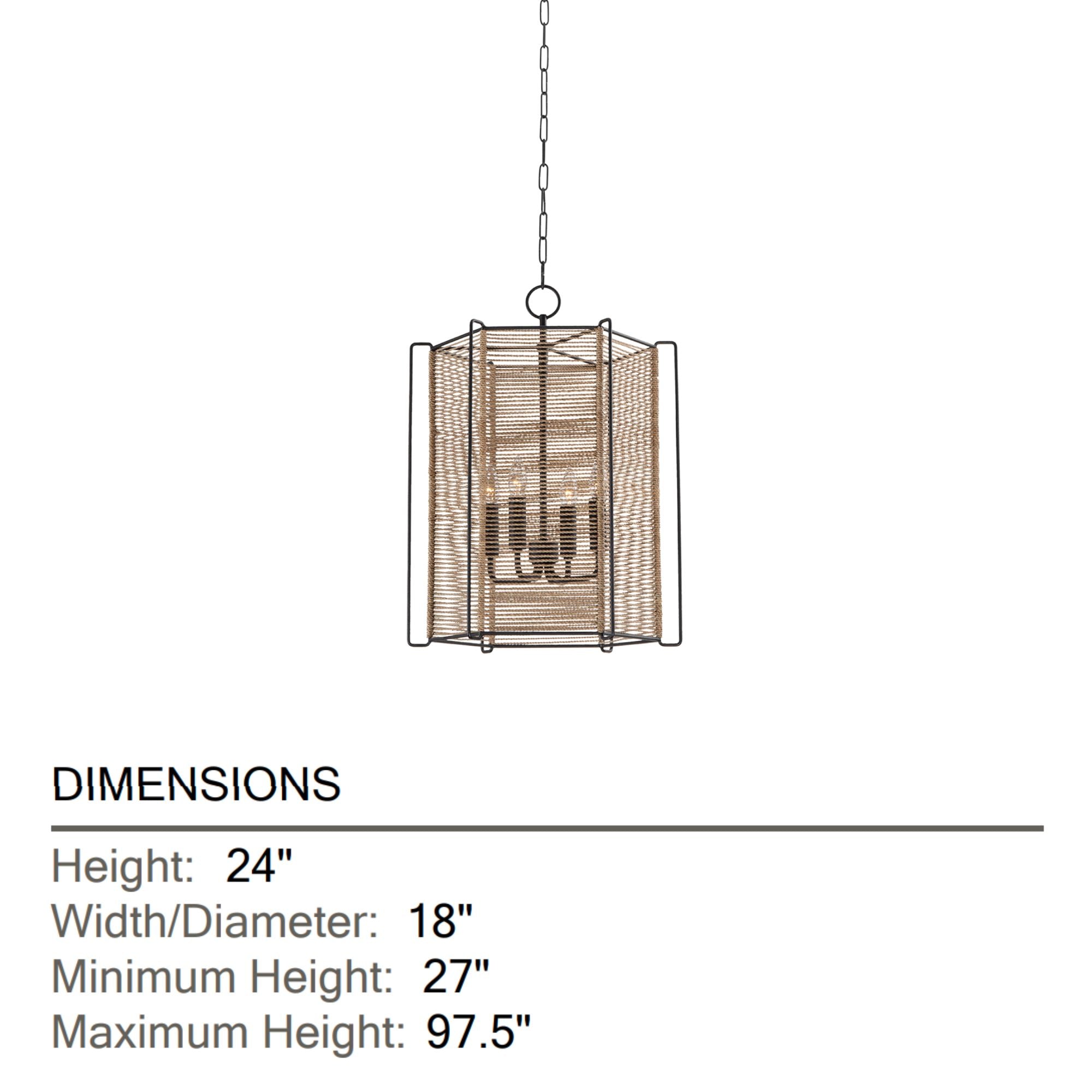 Ramon 24" 4-Light Hanging Lantern, Textured Black Finish