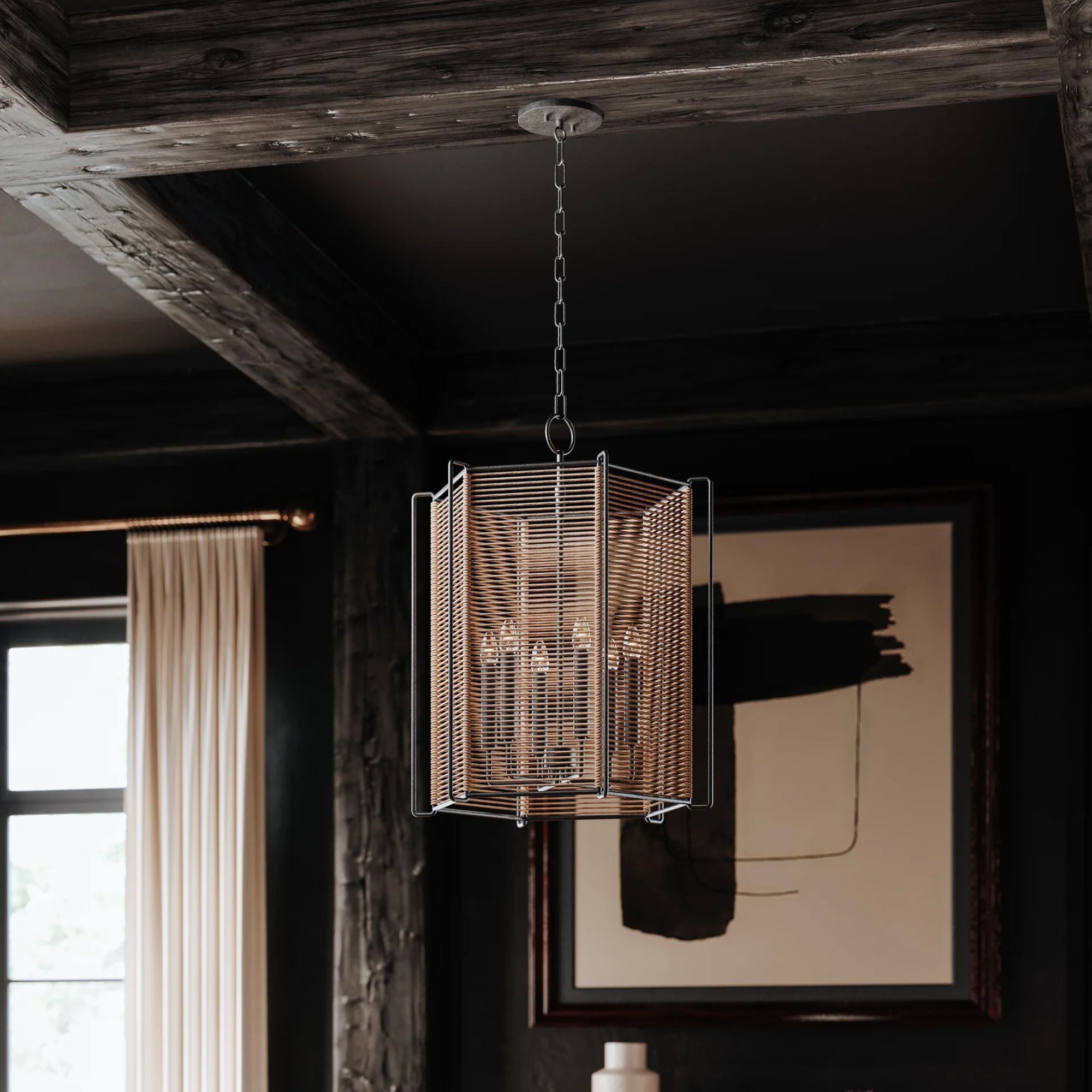 Ramon 28" 6-Light Hangining Lantern, Textured Black Finish