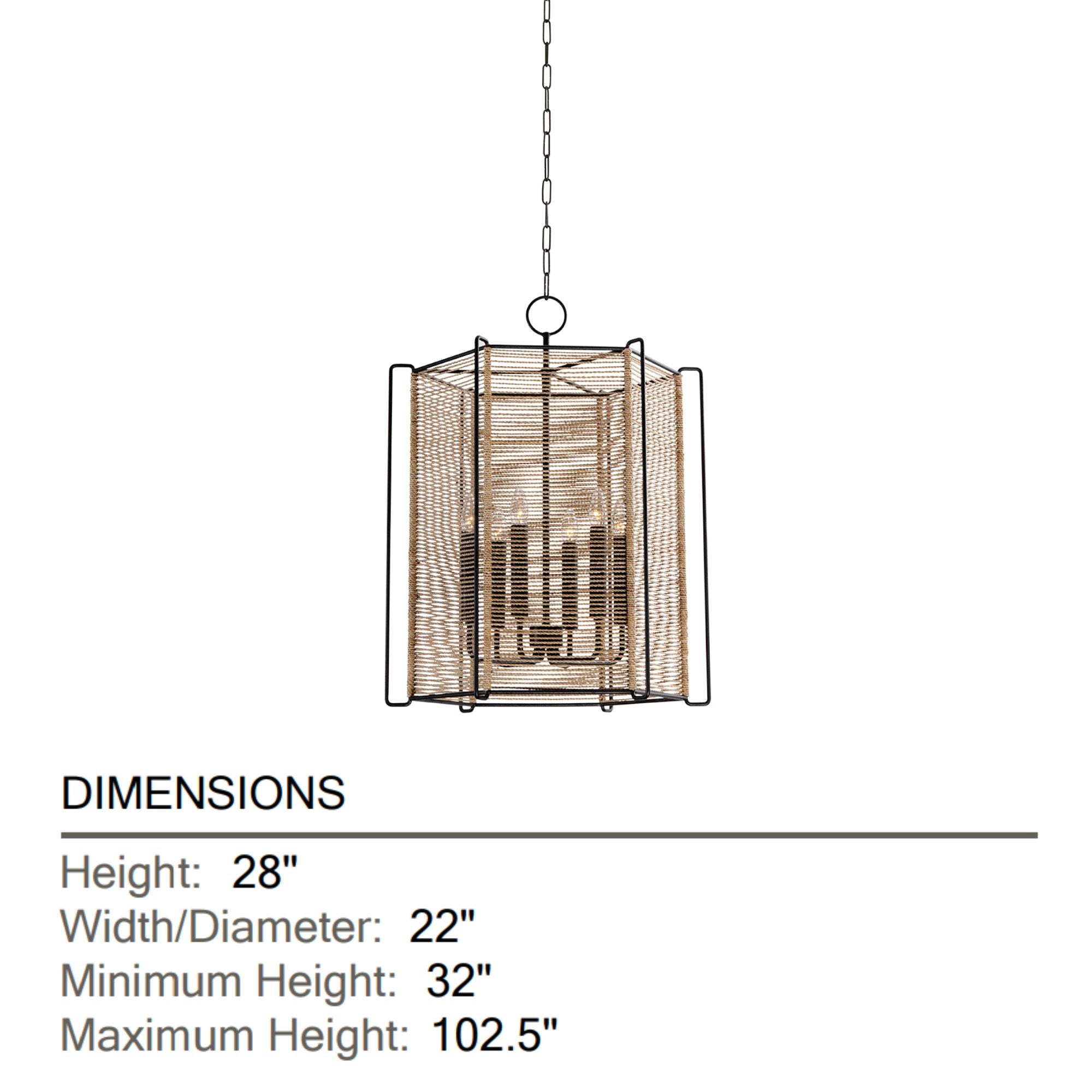 Ramon 28" 6-Light Hangining Lantern, Textured Black Finish