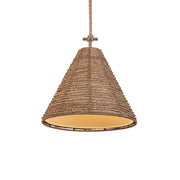 Troy Redwood Pendant Light, Patina Brass with Natural Woven Fabric Shade