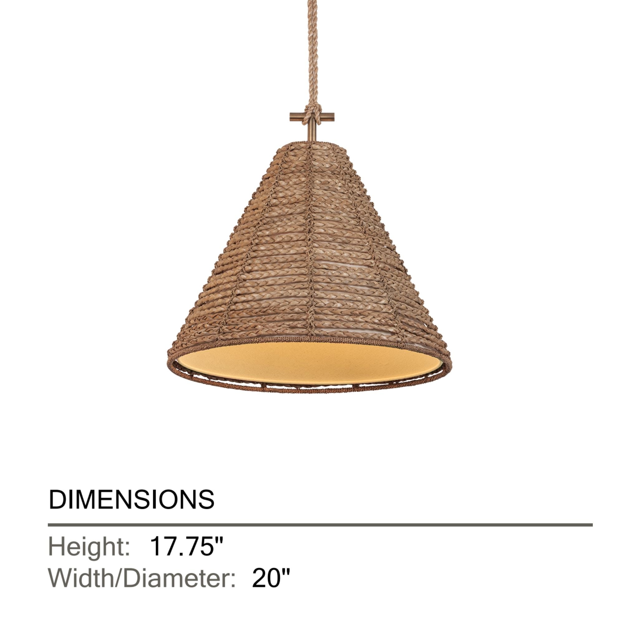 Troy Redwood 20 in. Pendant Light, Patina Brass with Natural Woven Fabric Shade