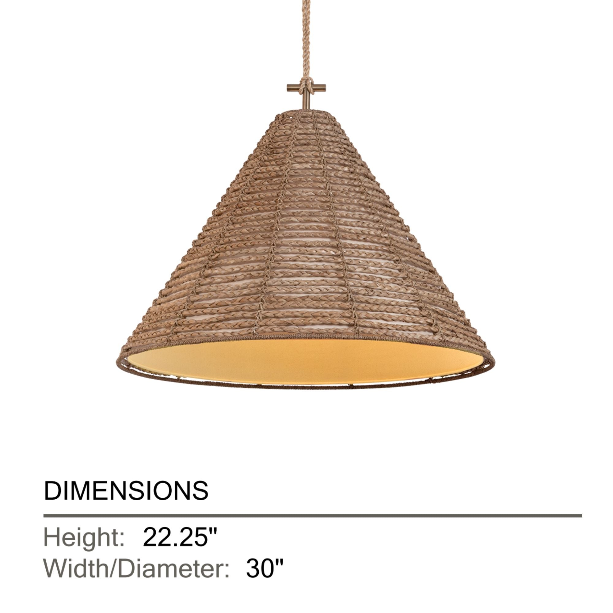 Troy Redwood 30 in. Pendant Light, Patina Brass with Natural Woven Fabric Shade