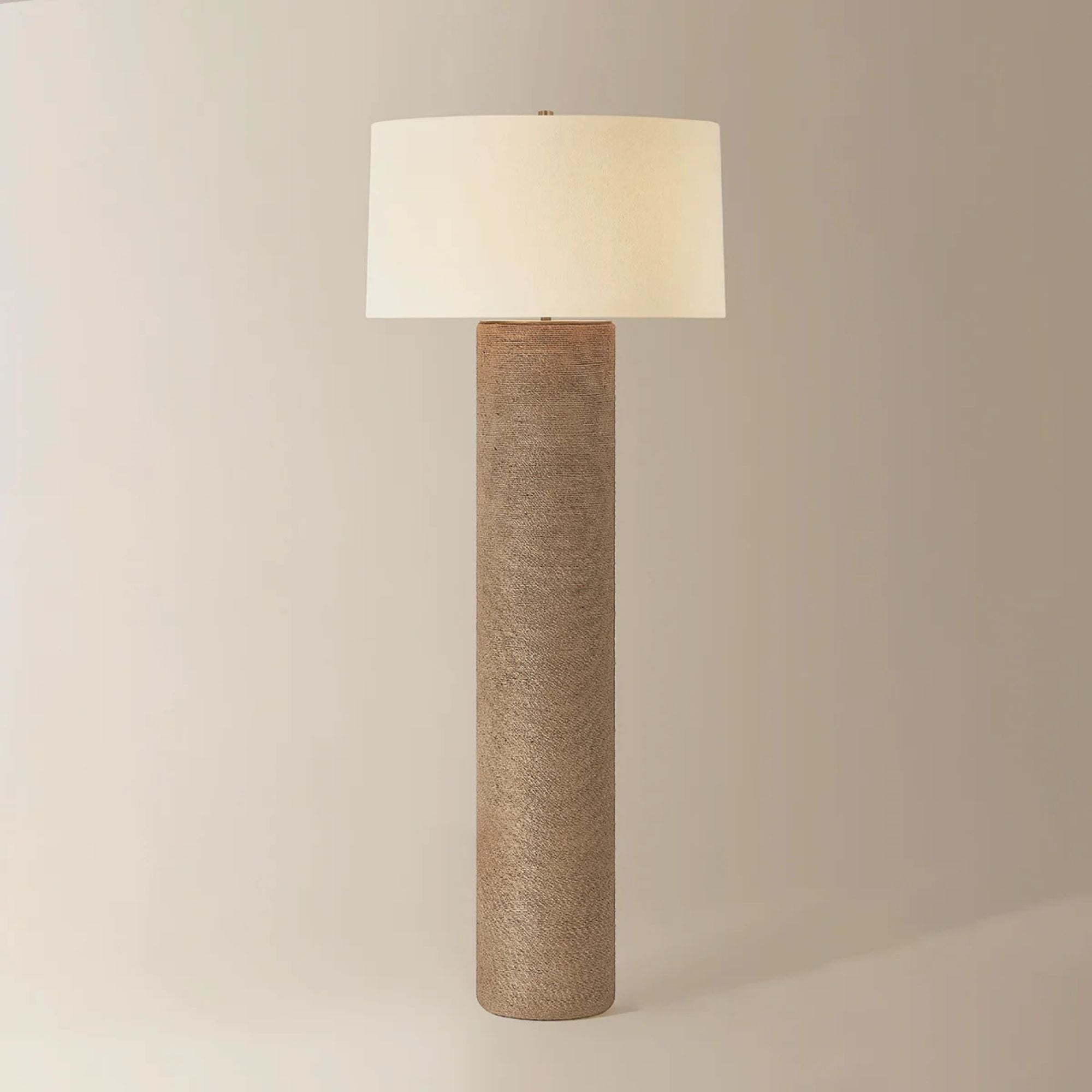 Troy Roan Floor Lamp, Patina Brass, Natural Woven Shade