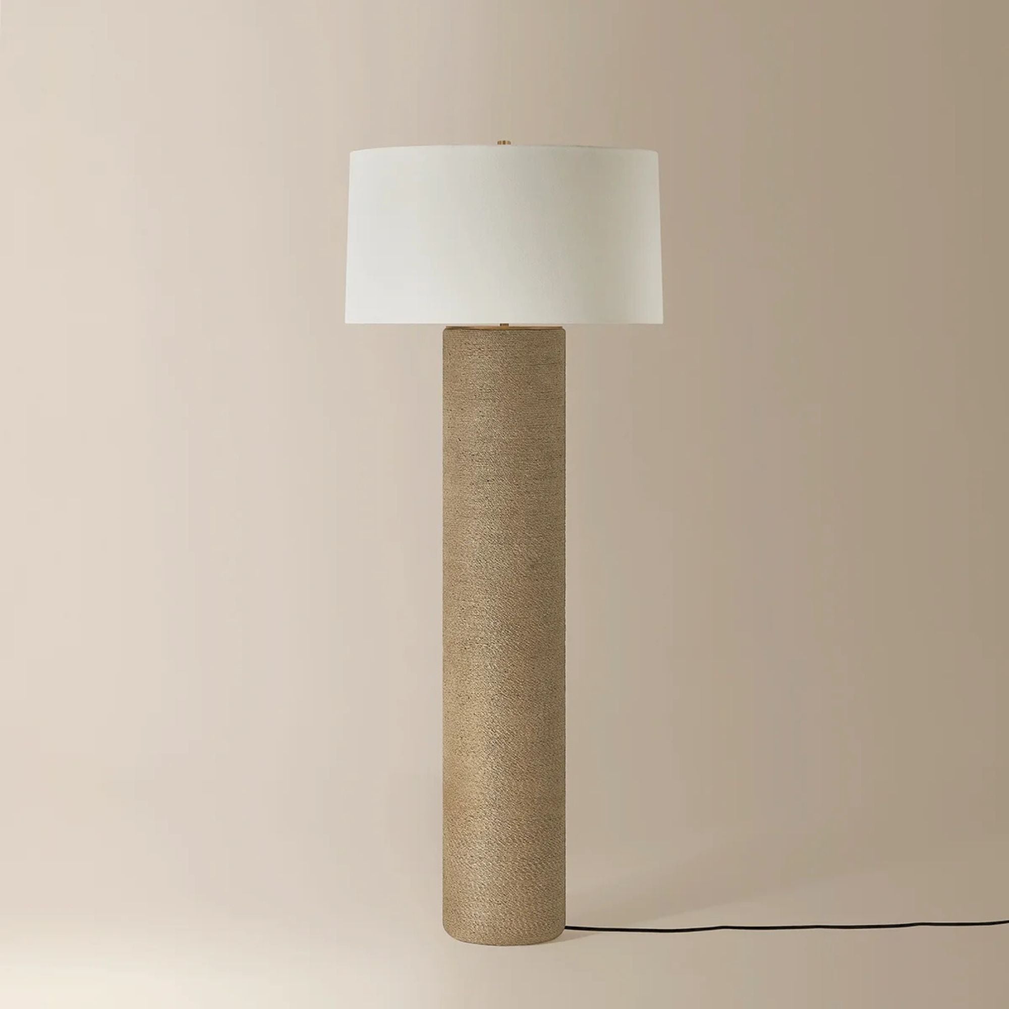 Troy Roan Floor Lamp, Patina Brass, Natural Woven Shade