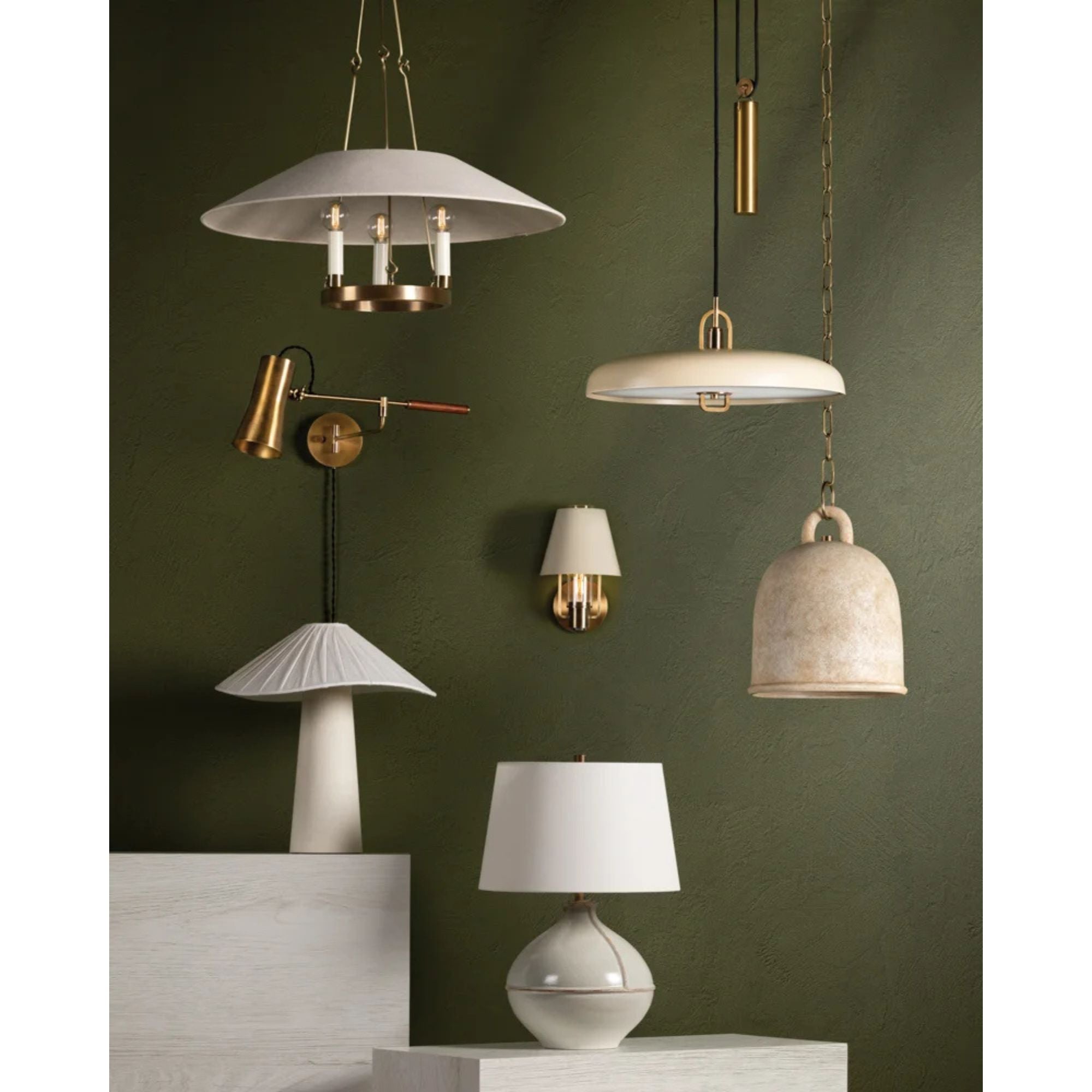 Salvage 24" Table Lamp, Patina Brass/Ceramic Pale Sage Finish