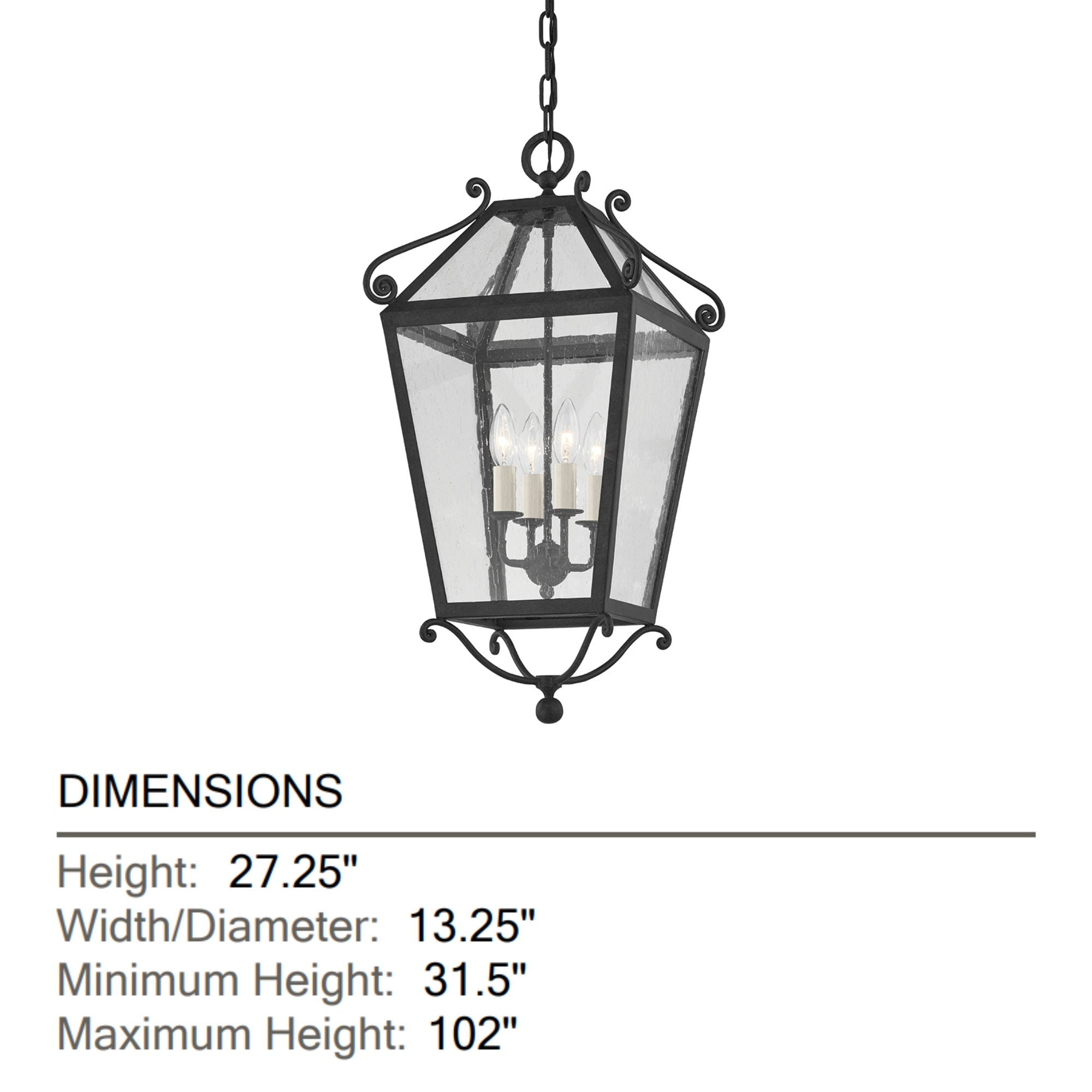 Santa Barbara County 29" 4-Light Outdoor Lantern, French Iron Finish