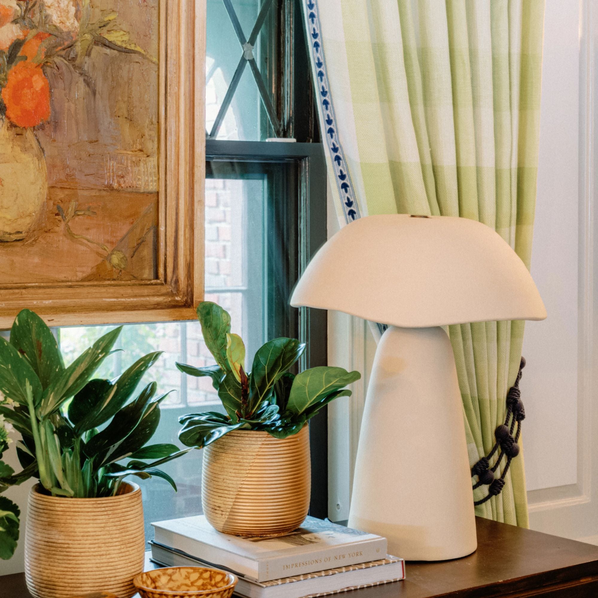 Soloma 21" 2-Light Table Lamp, Patina Brass/Ceramic Artisan White Finish