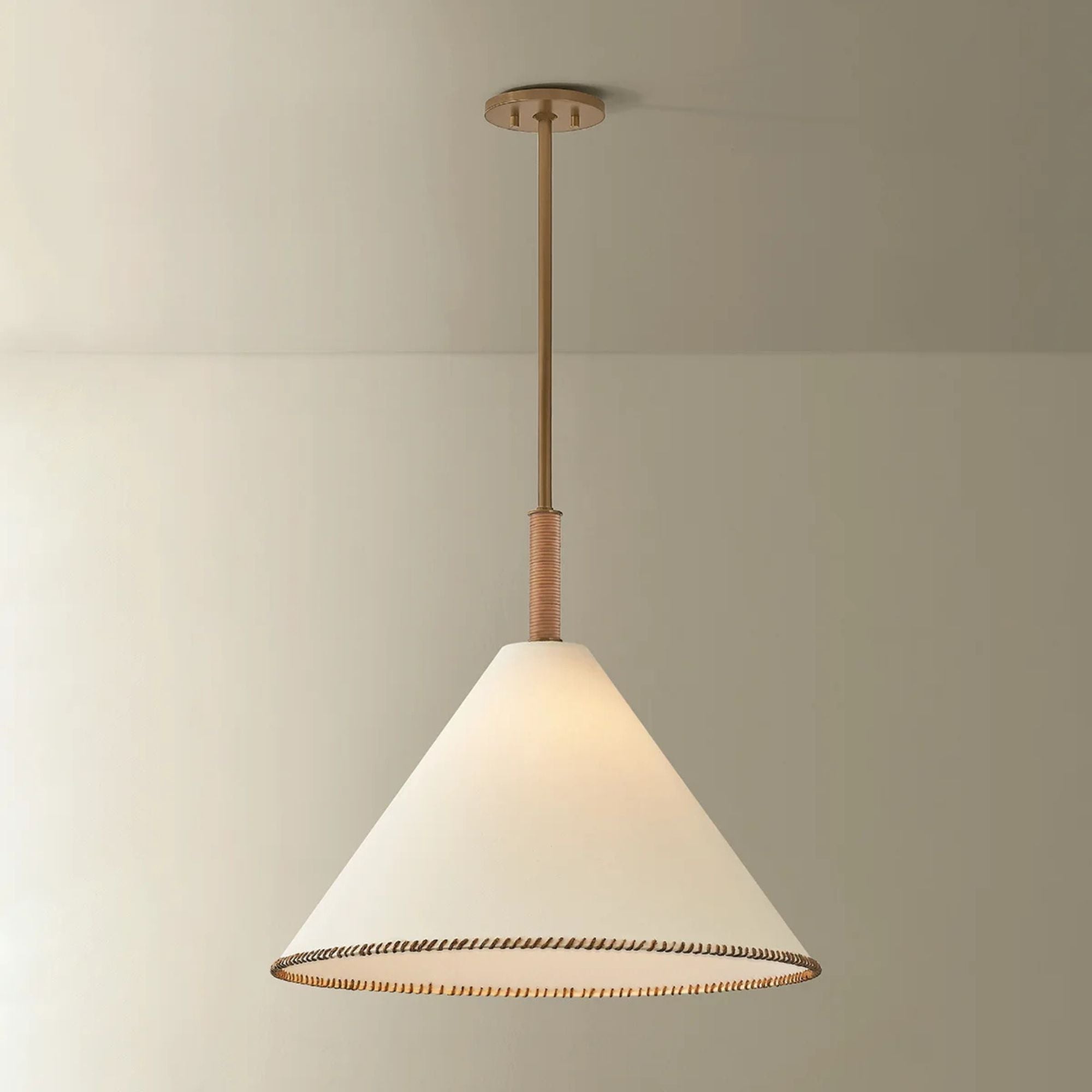 Troy Stoney 24 in. Pendant Light, Patina Brass with Fabric Shade
