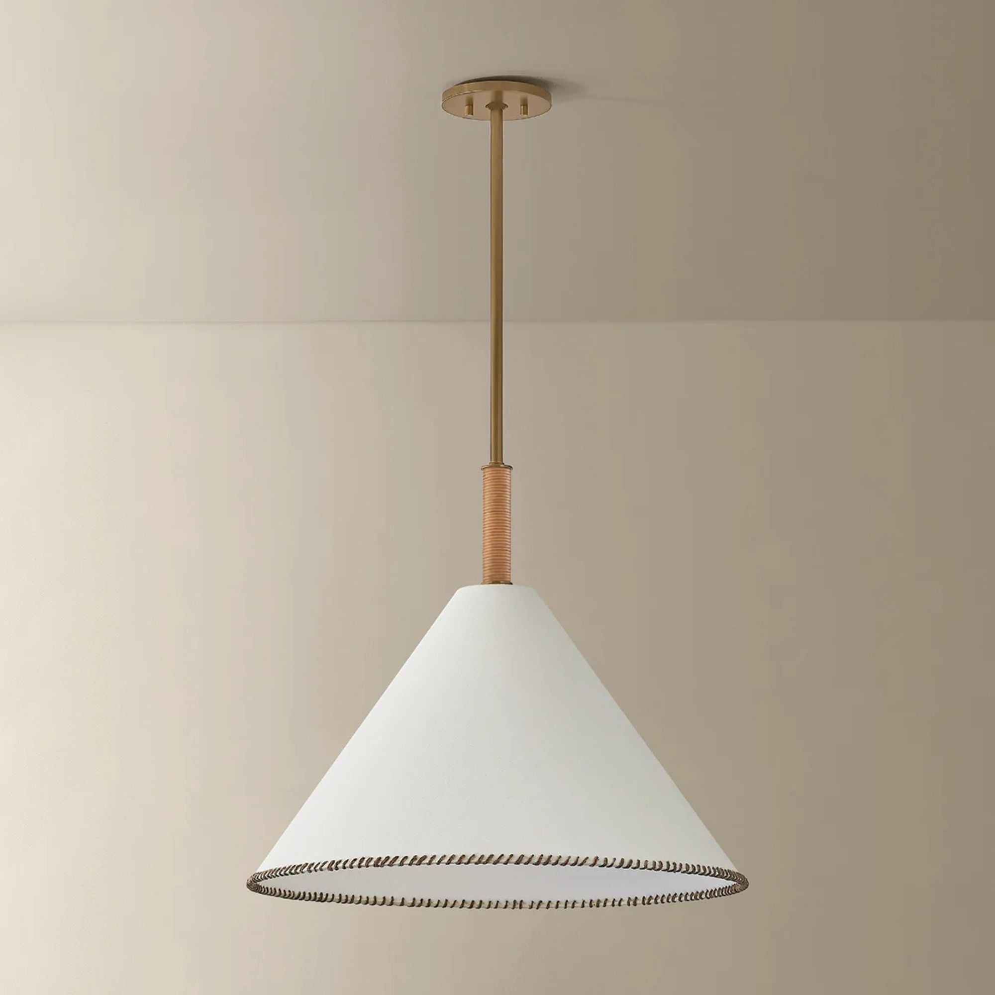 Troy Stoney 24 in. Pendant Light, Patina Brass with Fabric Shade