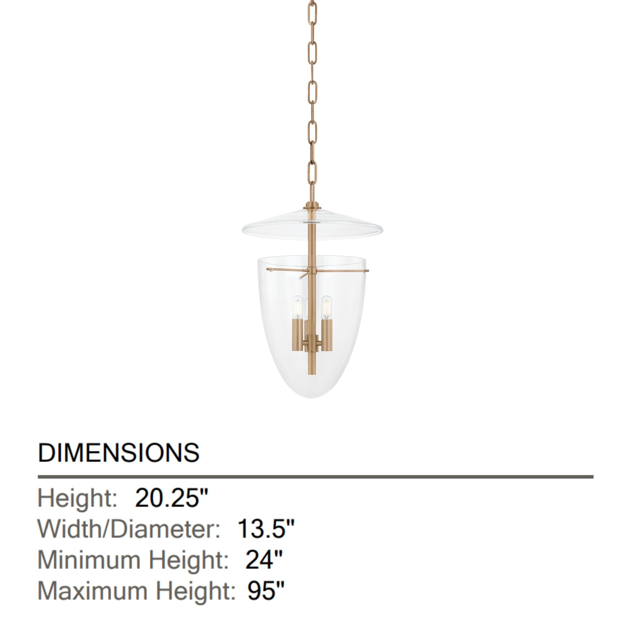 Tully 20" 3-Light Hangining Lantern, Patina Brass Finish
