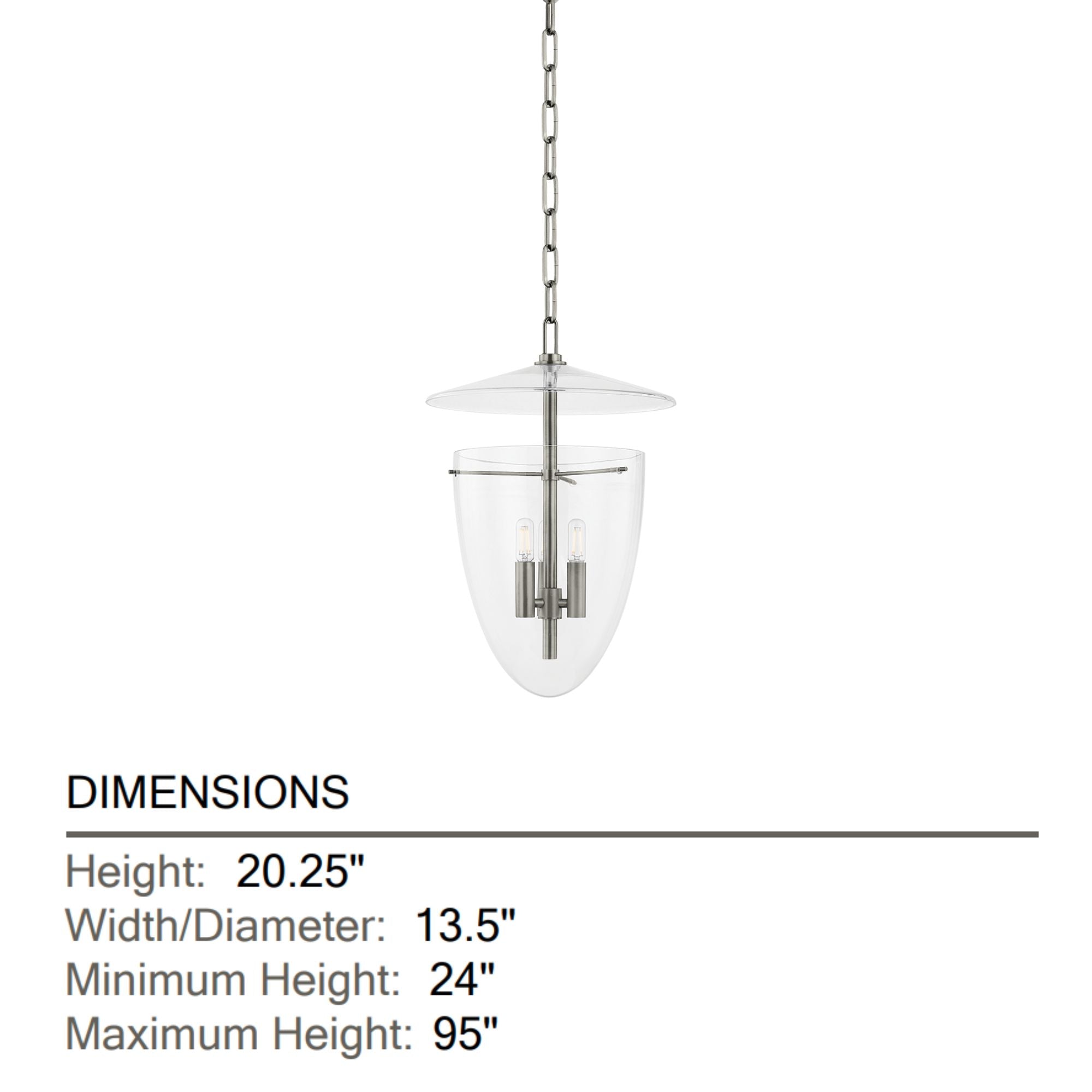 Tully 20" 3-Light Hanging Lantern, Vintage Pewter Finish