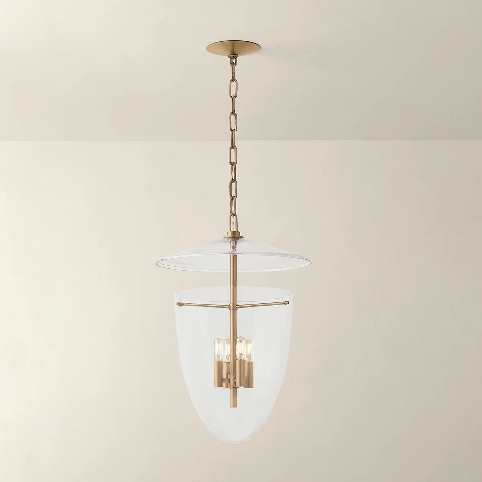 Tully 26" 4-Light Hangining Lantern, Patina Brass Finish