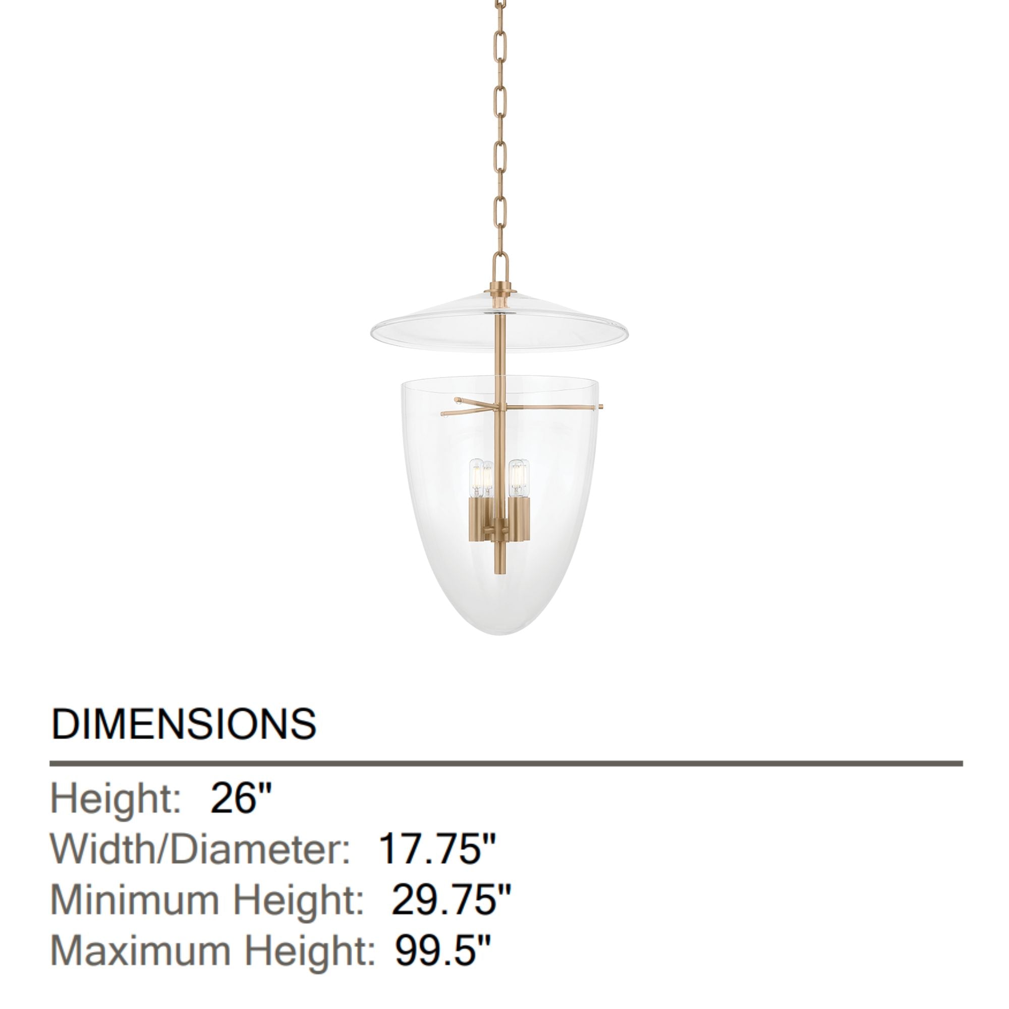 Tully 26" 4-Light Hangining Lantern, Patina Brass Finish