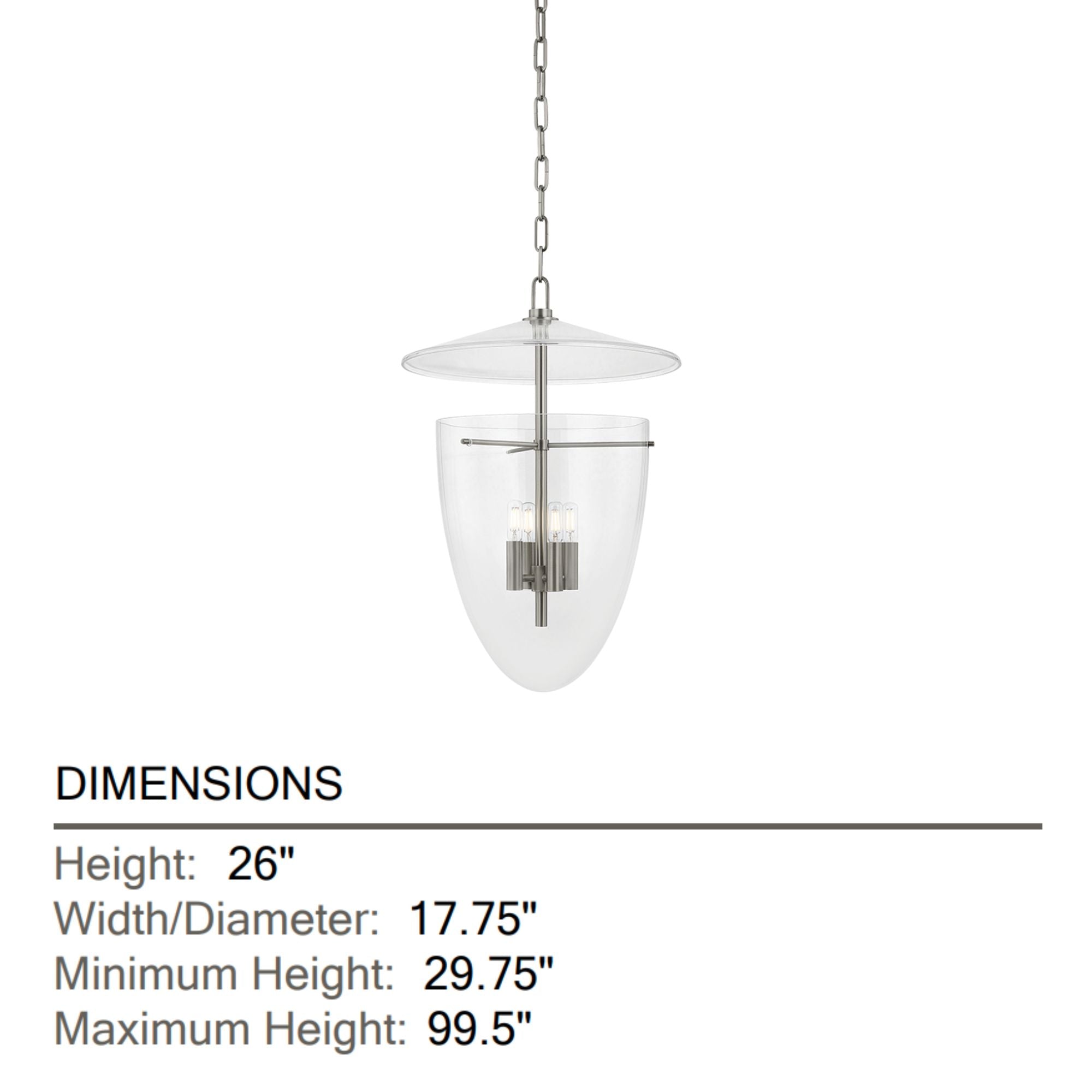 Tully 26" 4-Light Hangining Lantern, Vintage Pewter Finish