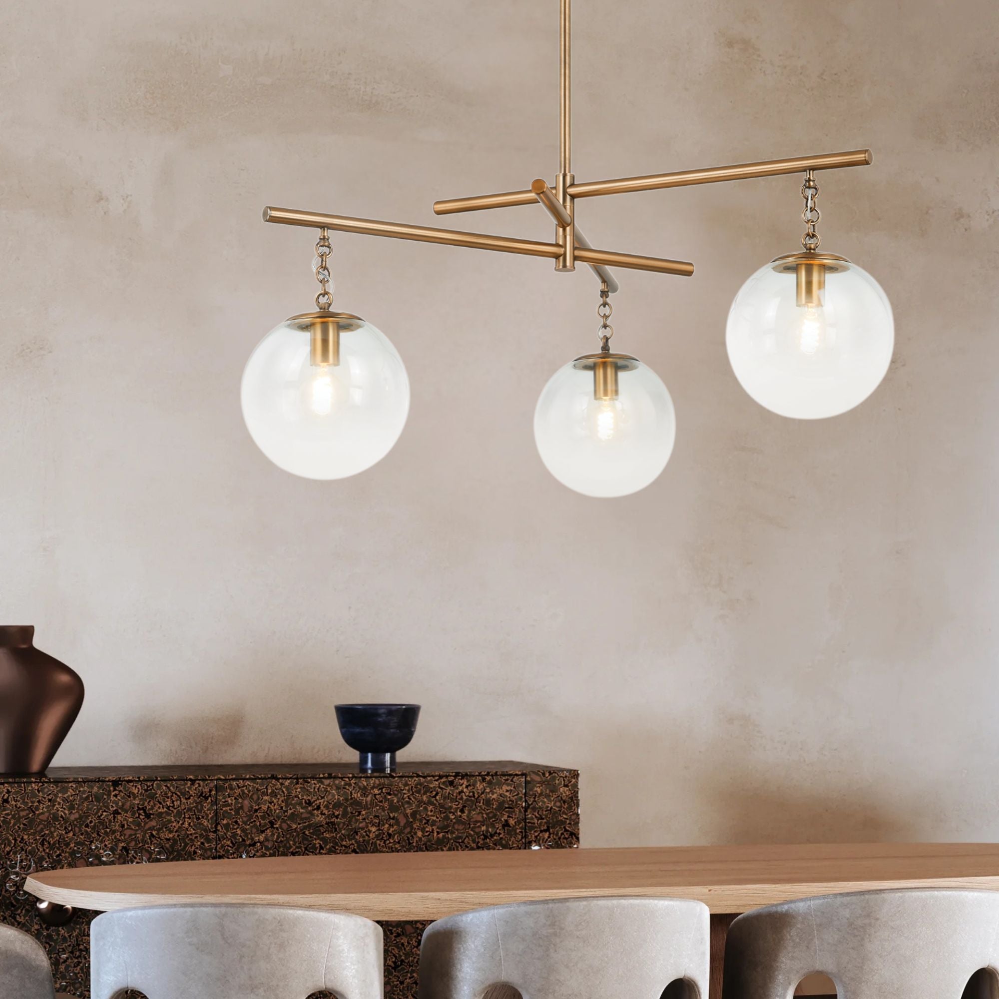 Wade 44" 3-Light Chandelier, Patina Brass Finish