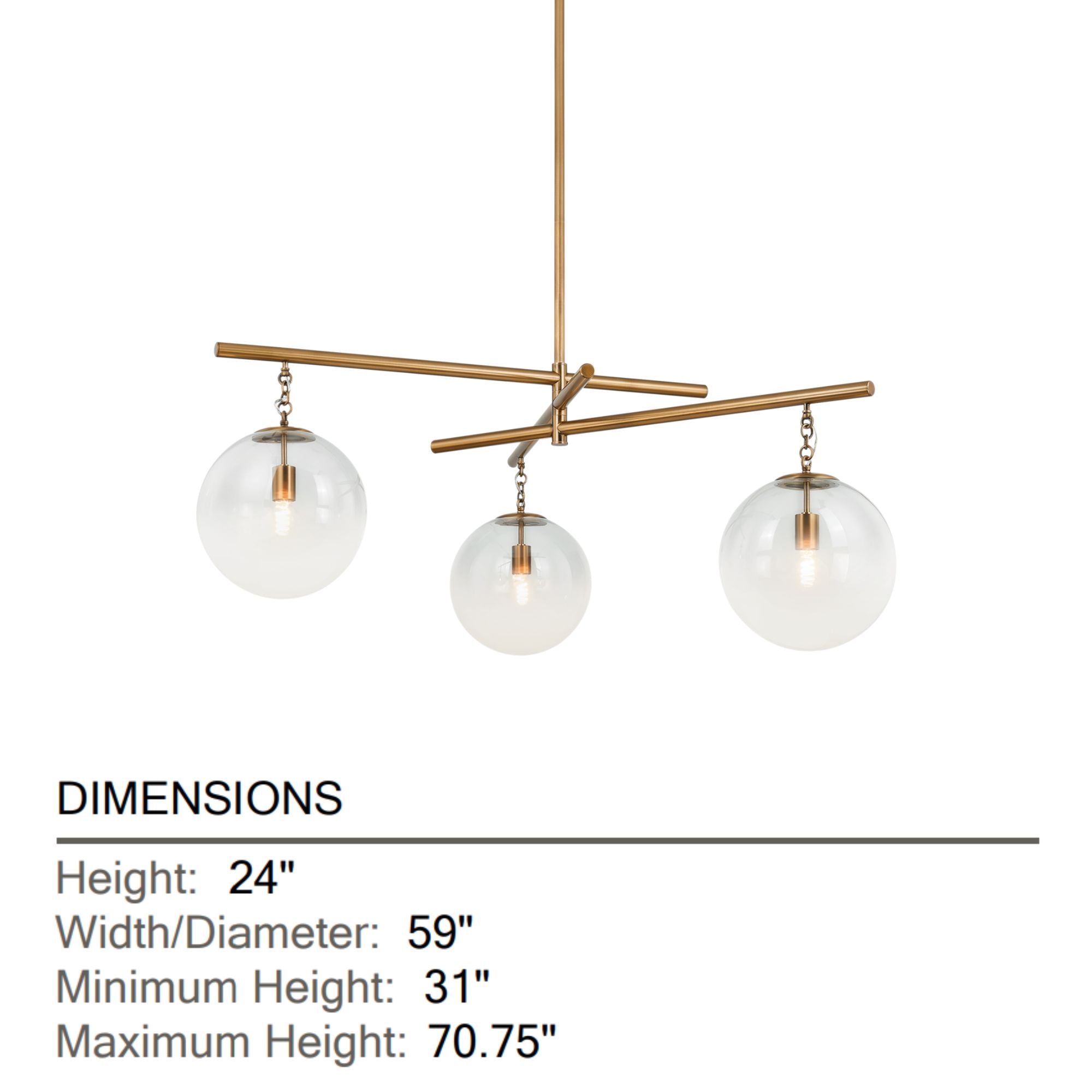 Wade 59" 3-Light Chandelier, Patina Brass Finish