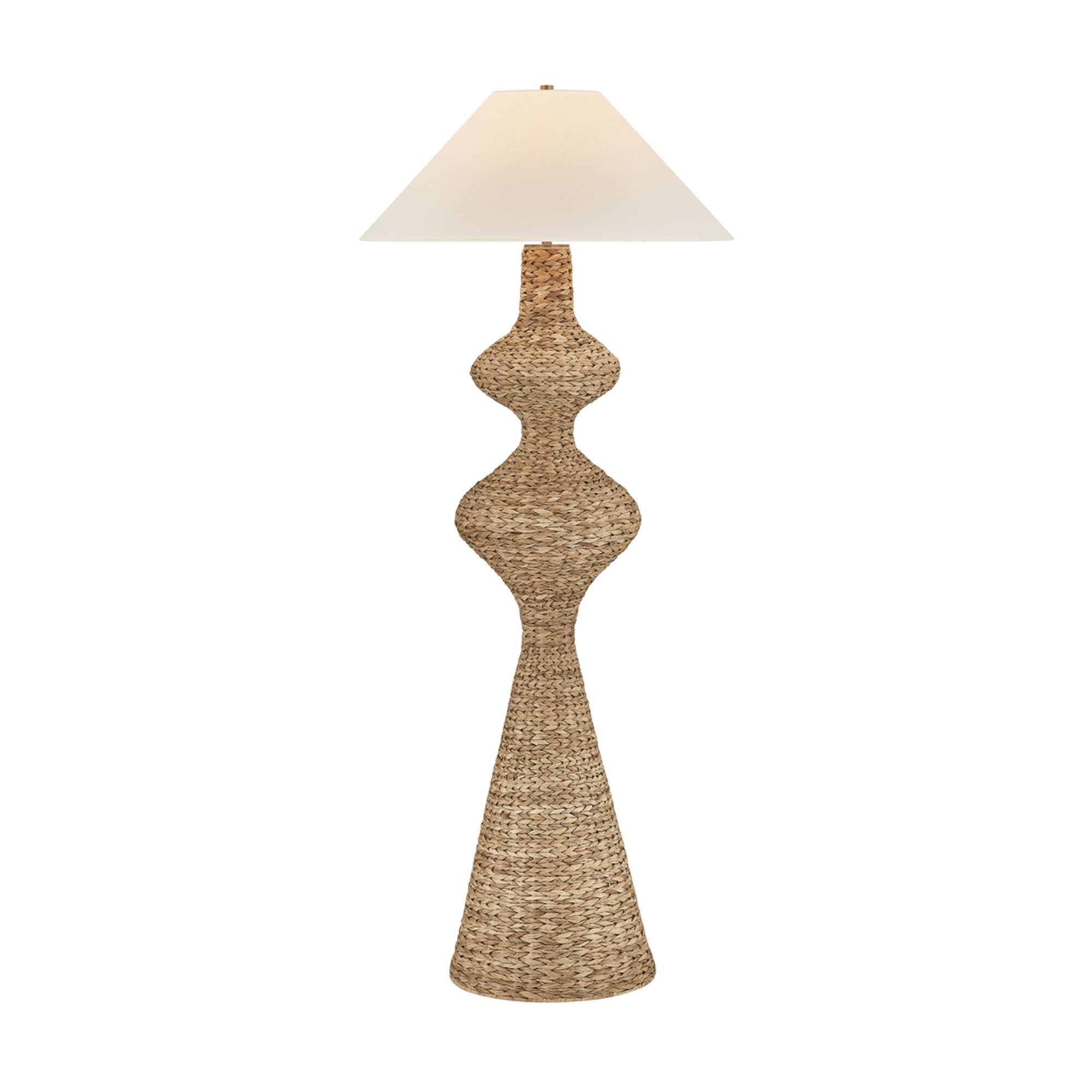 Troy Walter Floor Lamp, Patina Brass with Natural Woven Shade