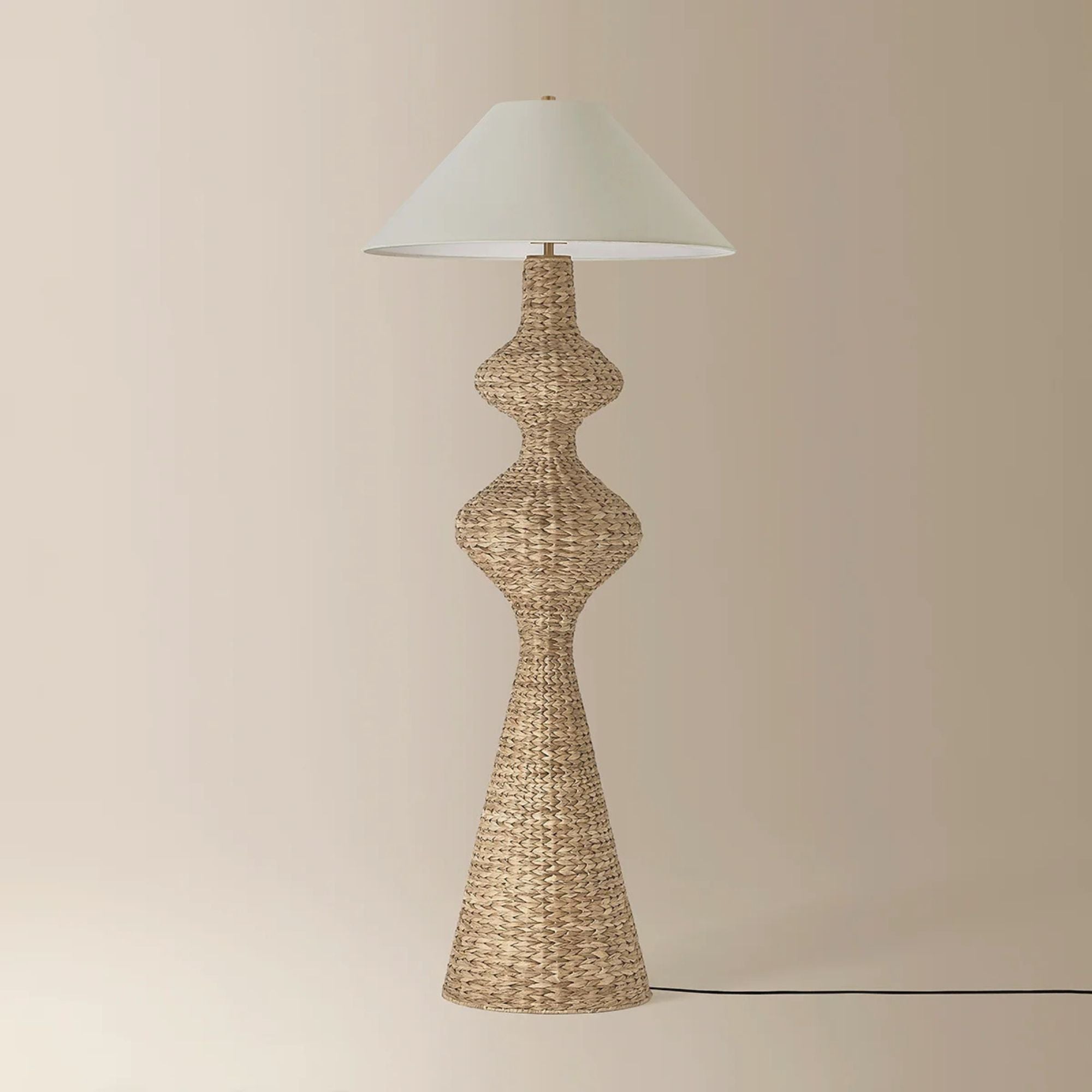 Troy Walter Floor Lamp, Patina Brass with Natural Woven Shade