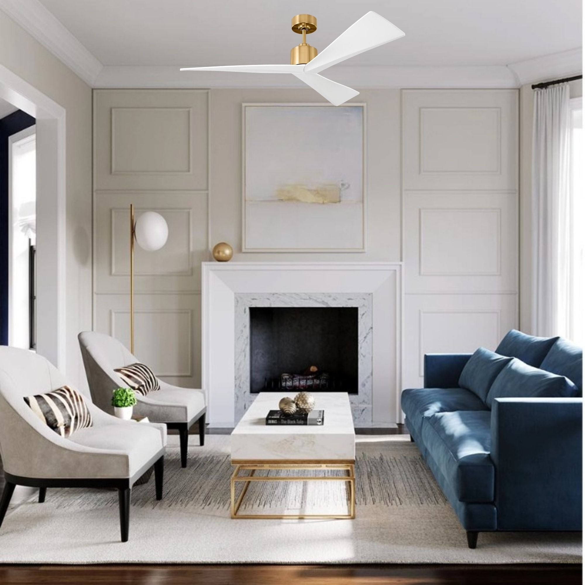 Adler 52" Burnished Brass & Matte White Ceiling Fan with Remote