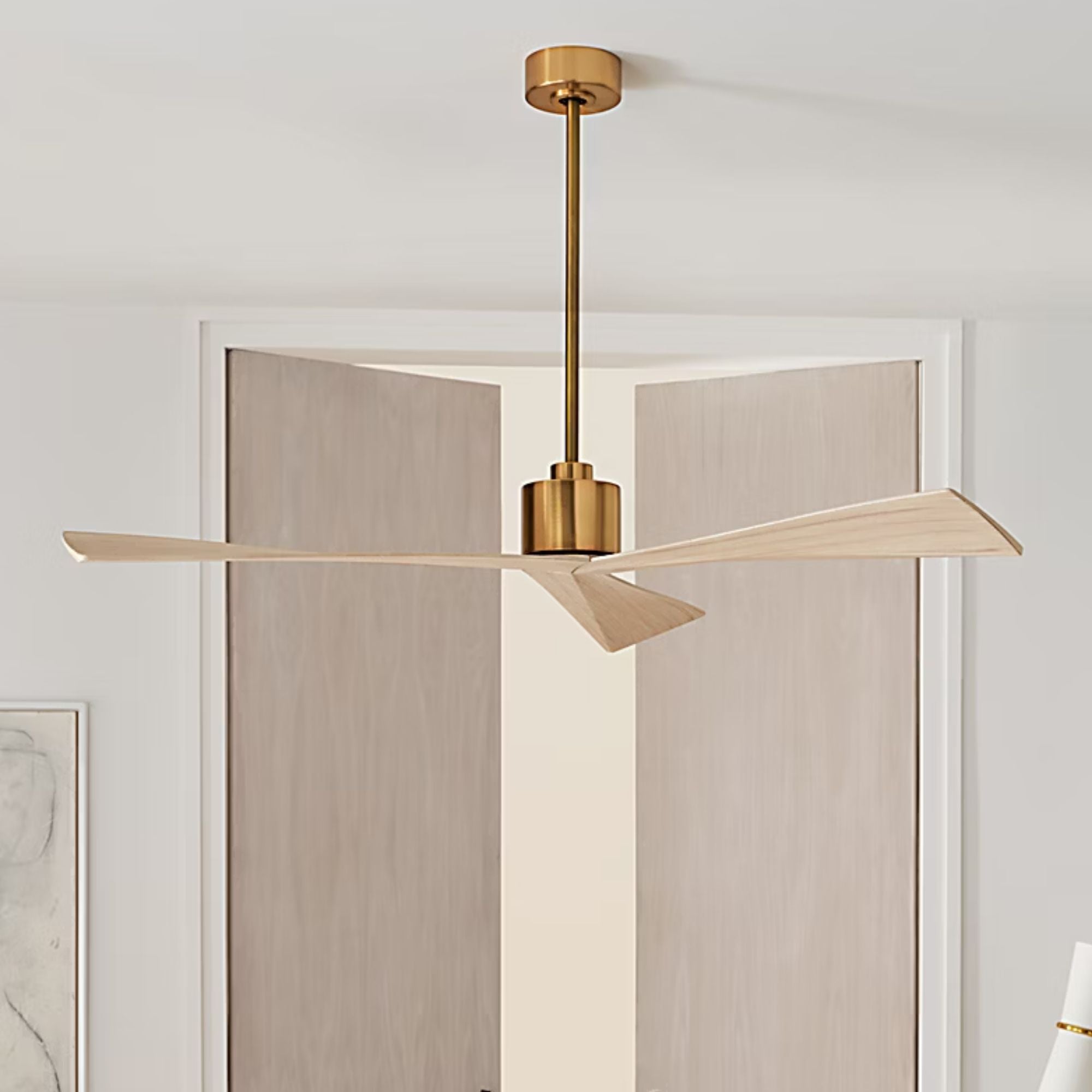 Adler 60" Burnished Brass & White Oak Ceiling Fan with Remote