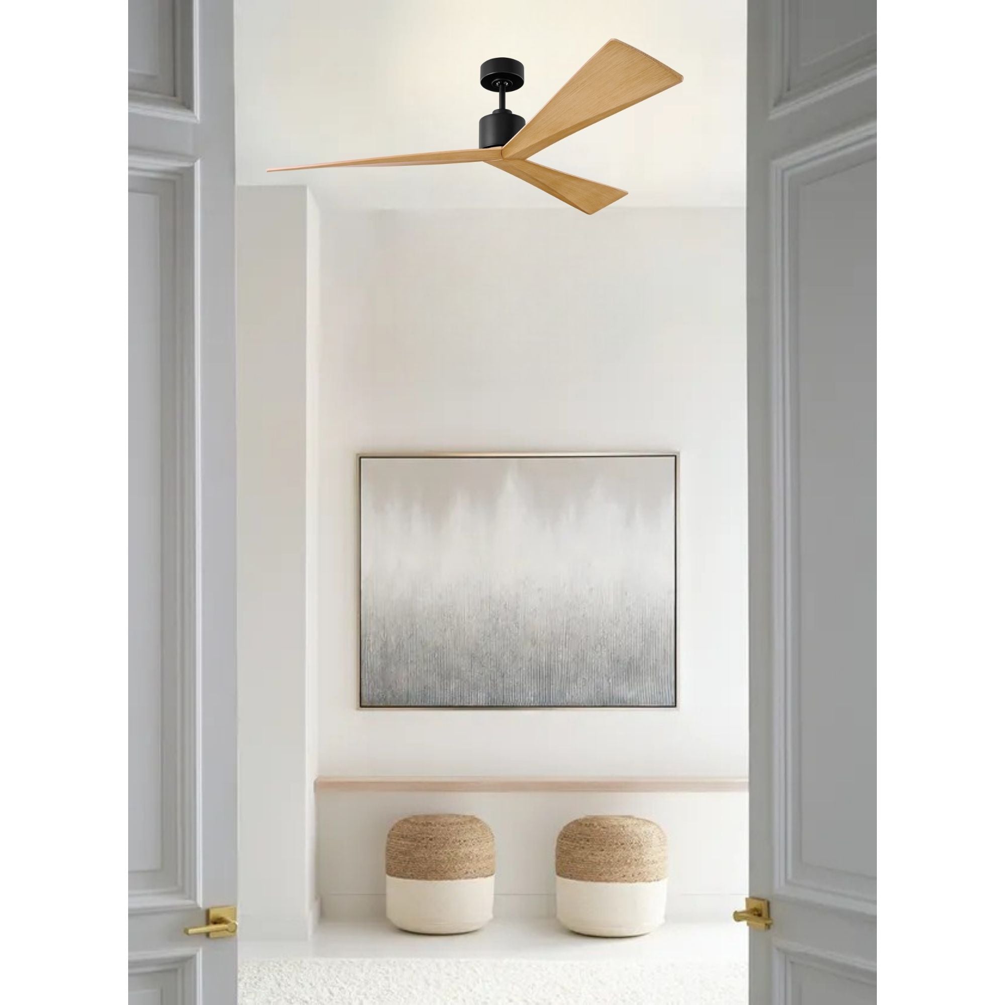 Adler 60" Midnight Black & Natural Honey Ceiling Fan with Remote