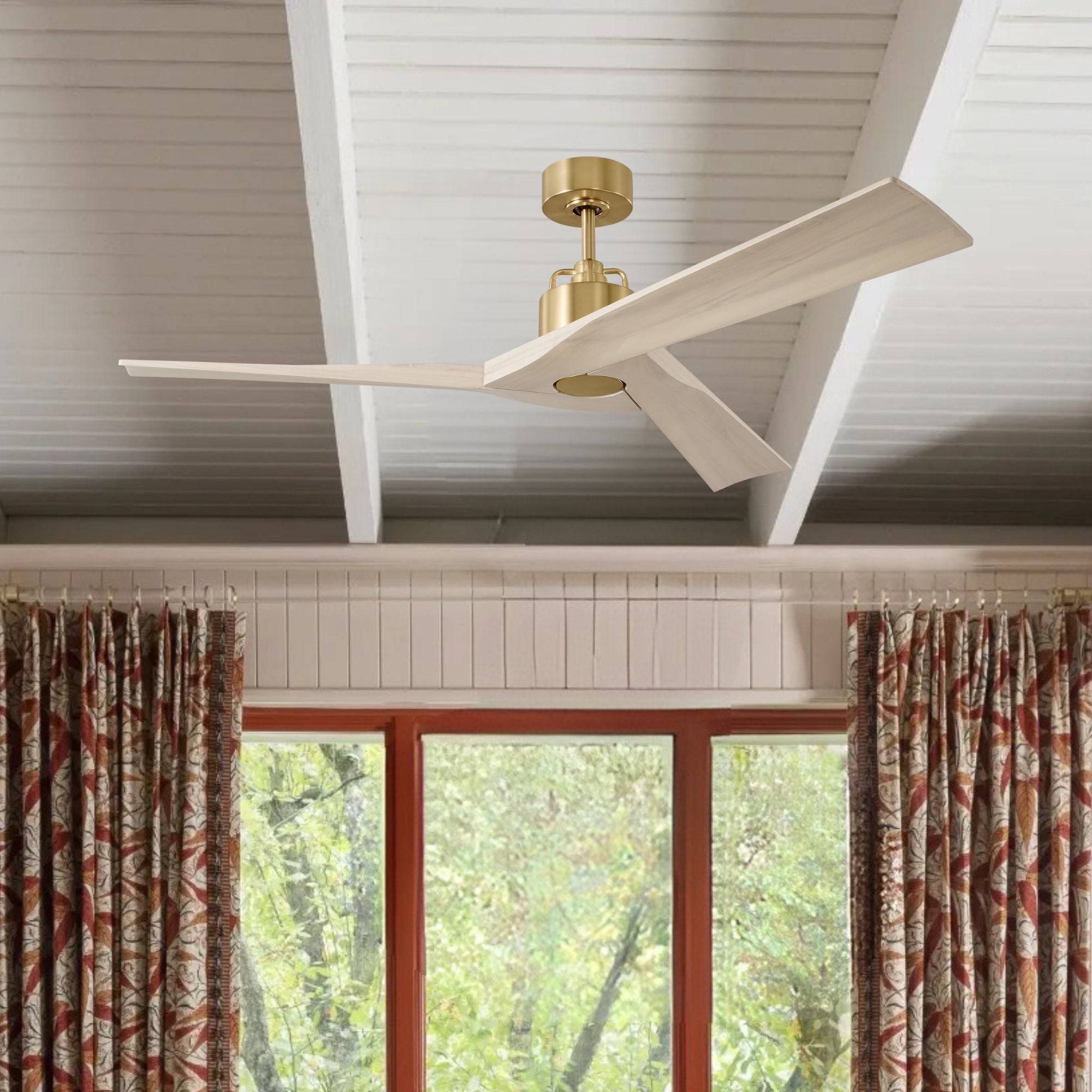 Alma Smart 52" Burnished Brass & White Oak Indoor Ceiling Fan